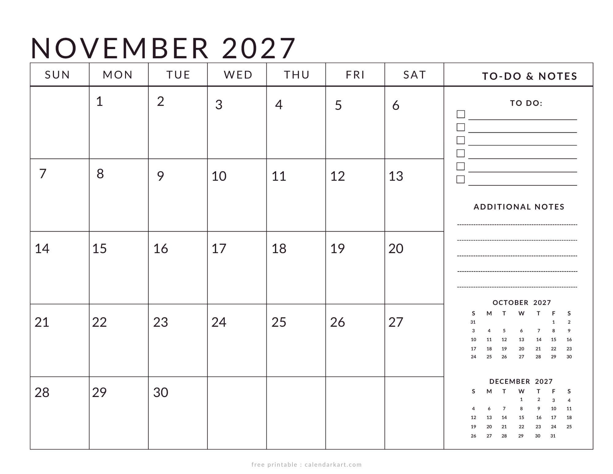 November 2027 Calendar Templates Free Printable Pdfs