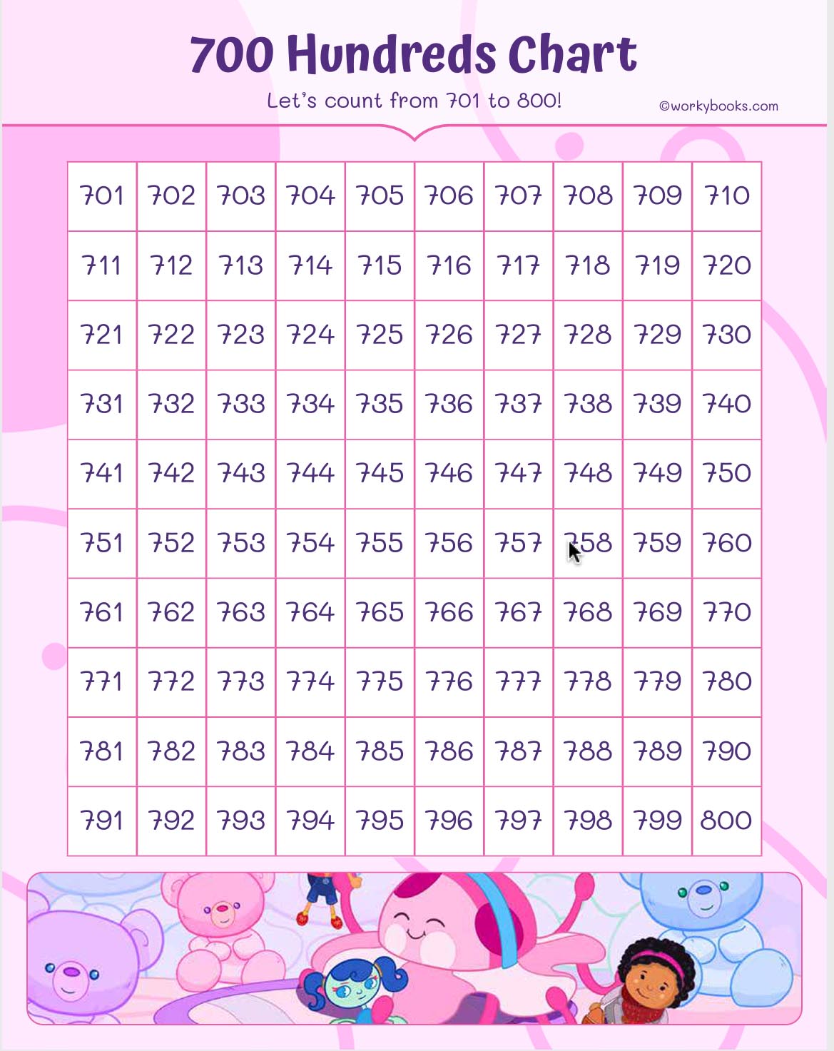 Number Chart To 1000 Printable Worksheets By Workybooks Number Chart To 1000 Printable Worksheets By Workybooks