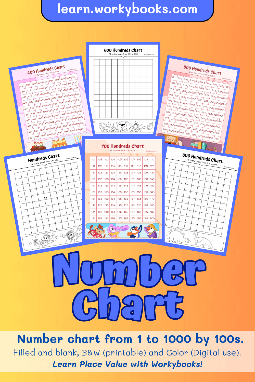 Number Chart To 1000 Printable Worksheets By Workybooks