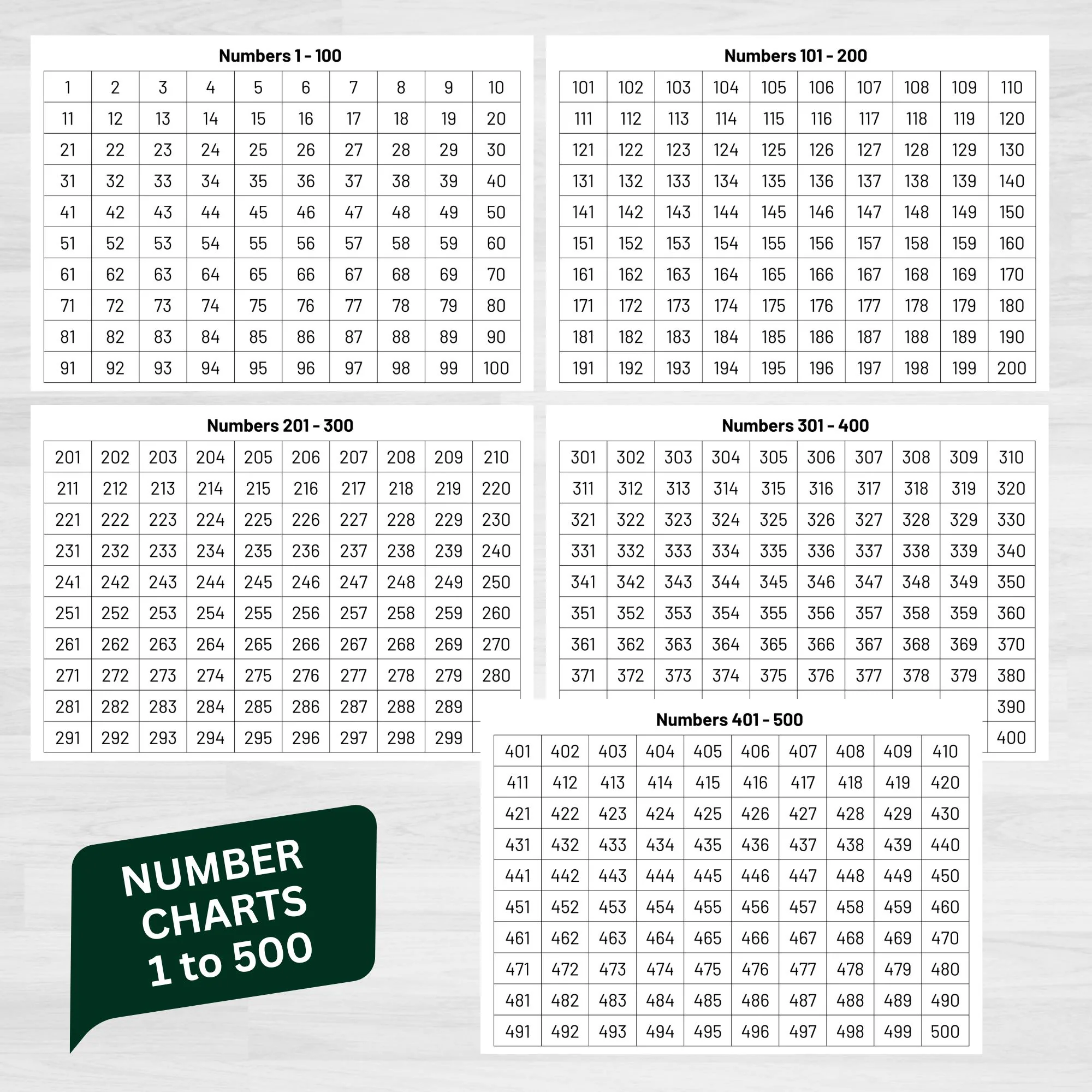 Number Charts 1 500 Printables Teacher