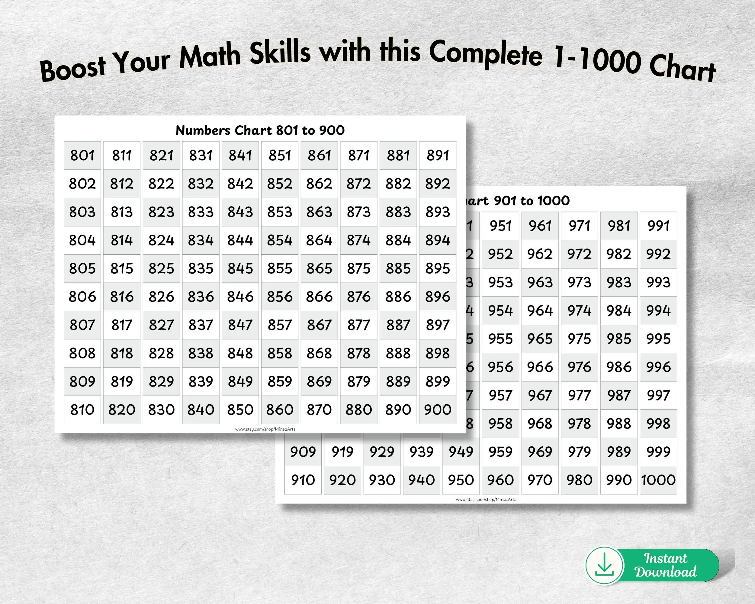 Numbers 1 1000 Chart Printable Math Aid