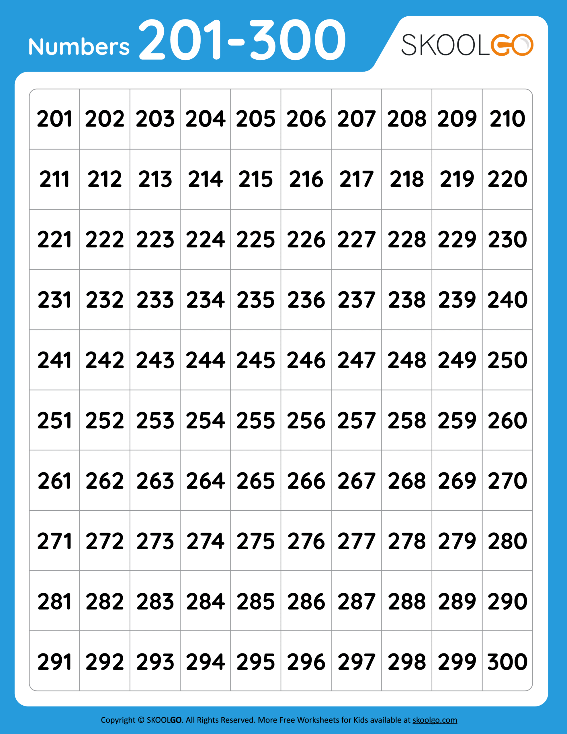 Numbers 201 To 300
