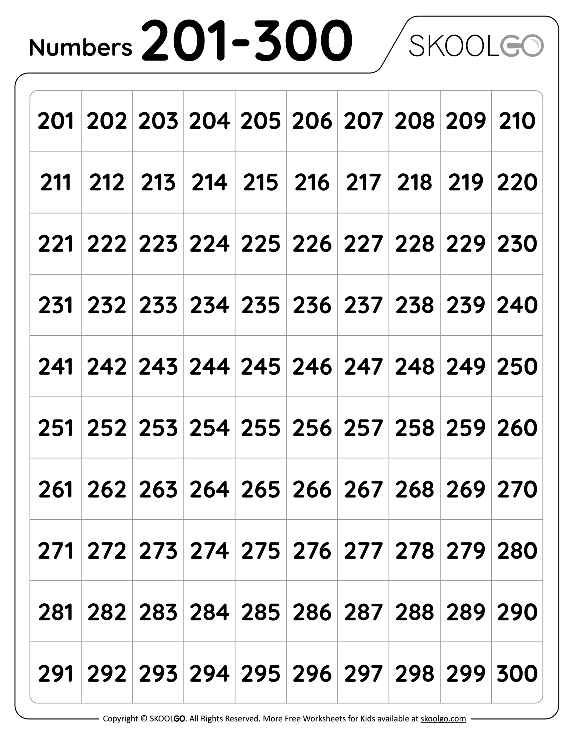 Numbers 201 To 300