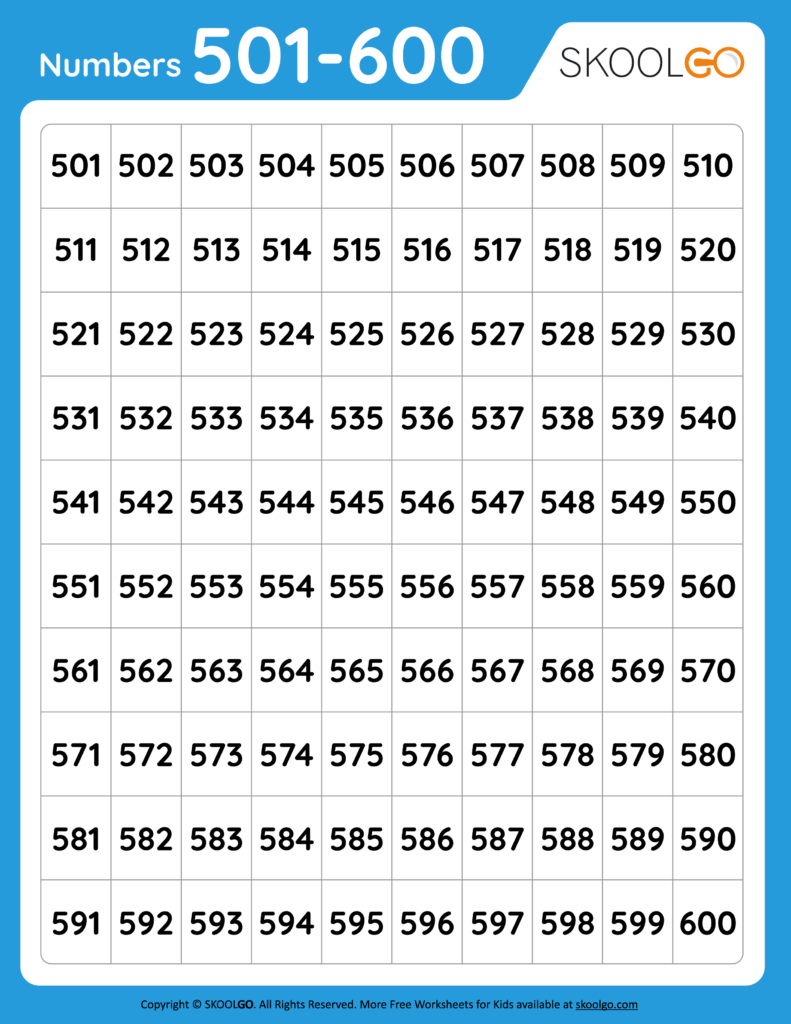 Numbers 501 To 600