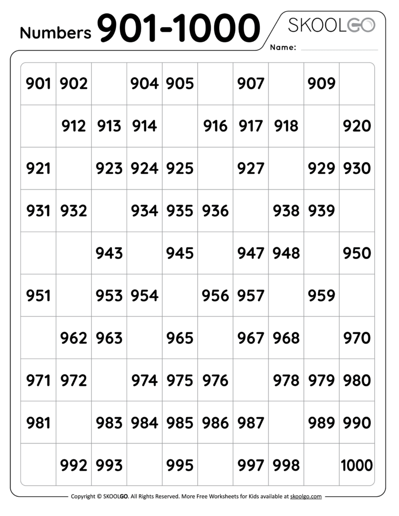 Numbers 901 To 1000
