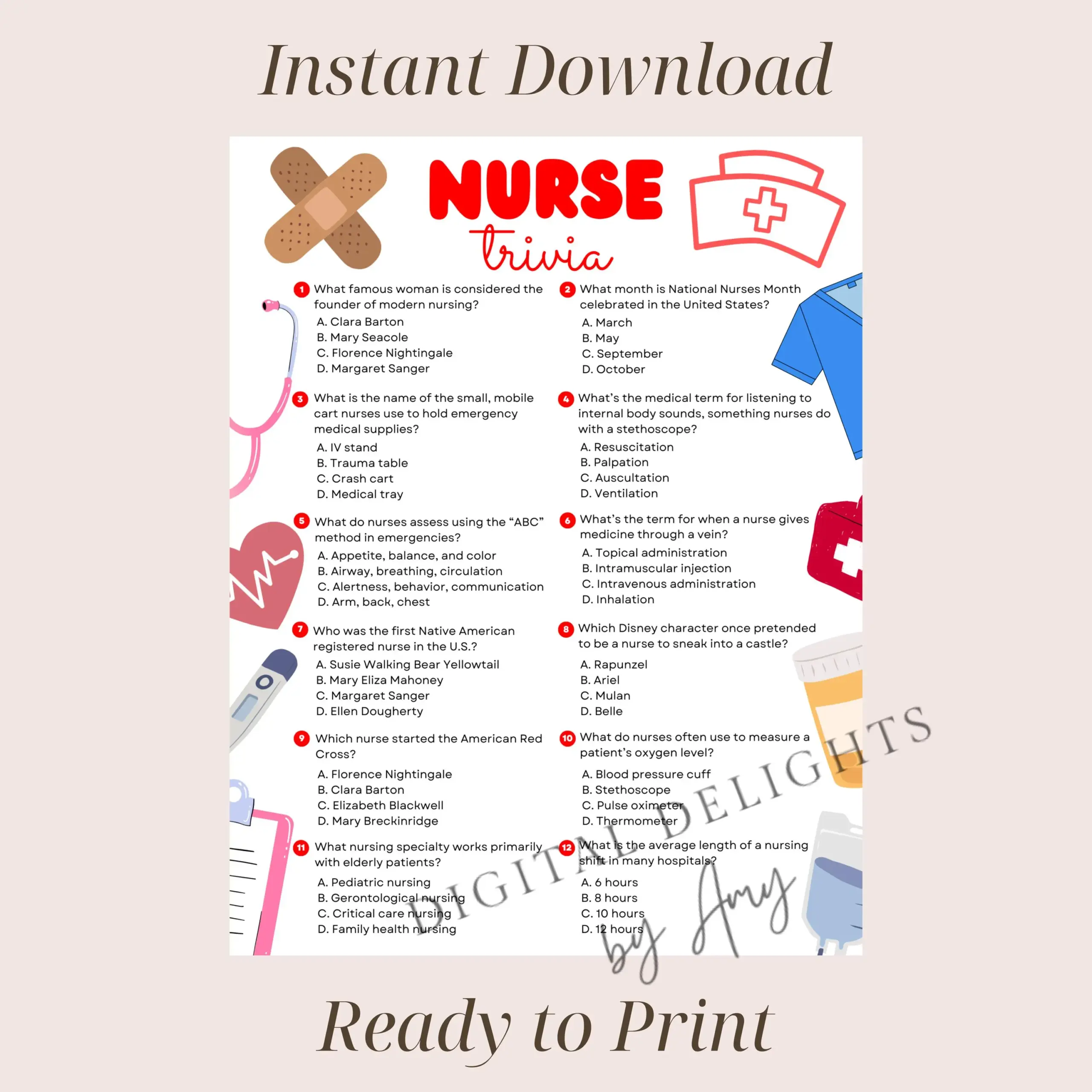 Nurse Trivia Game Printable Nurse Game