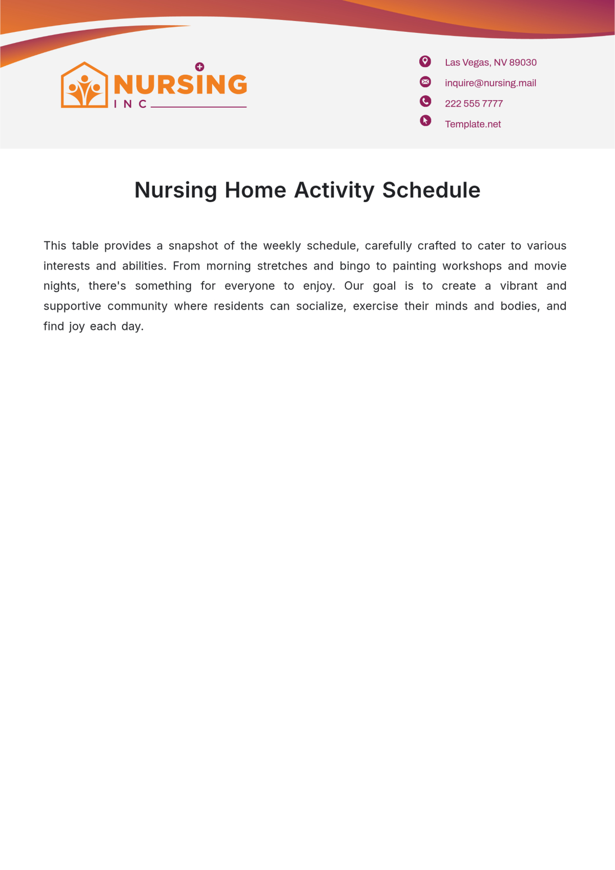 Nursing Home Activity Schedule