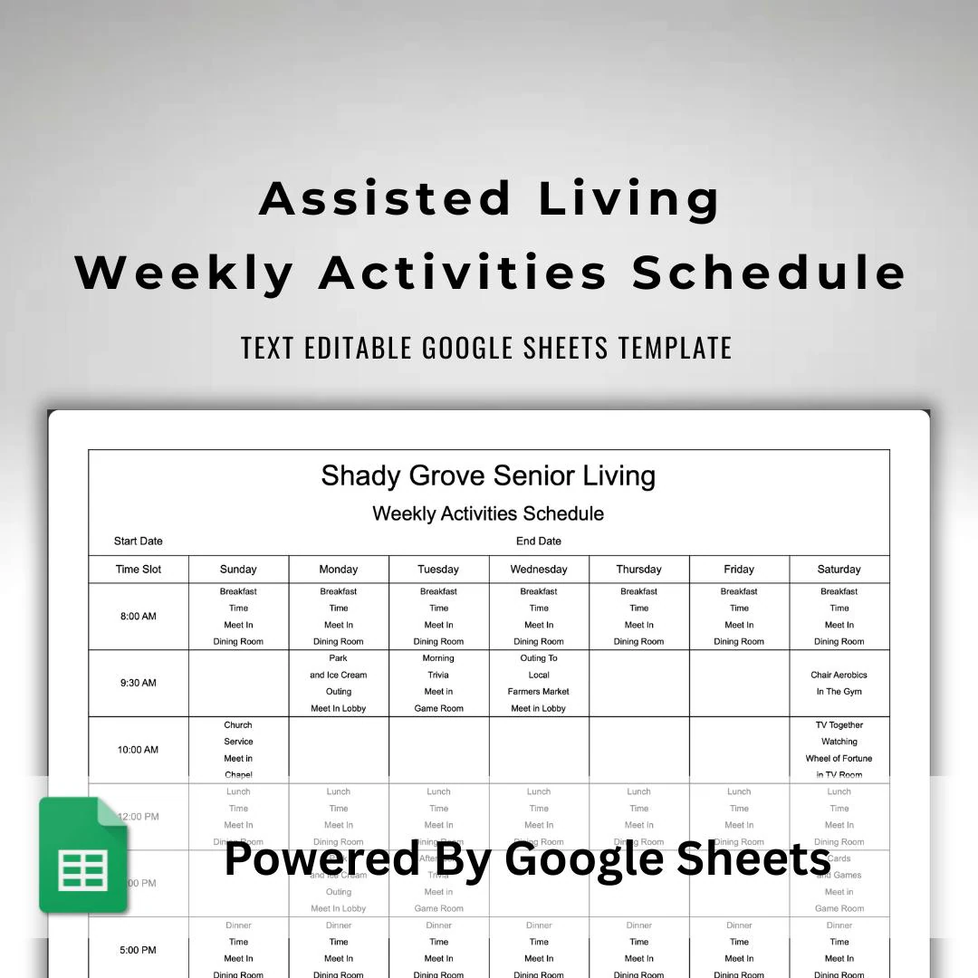 Nursing Home Editable Activity Calendars