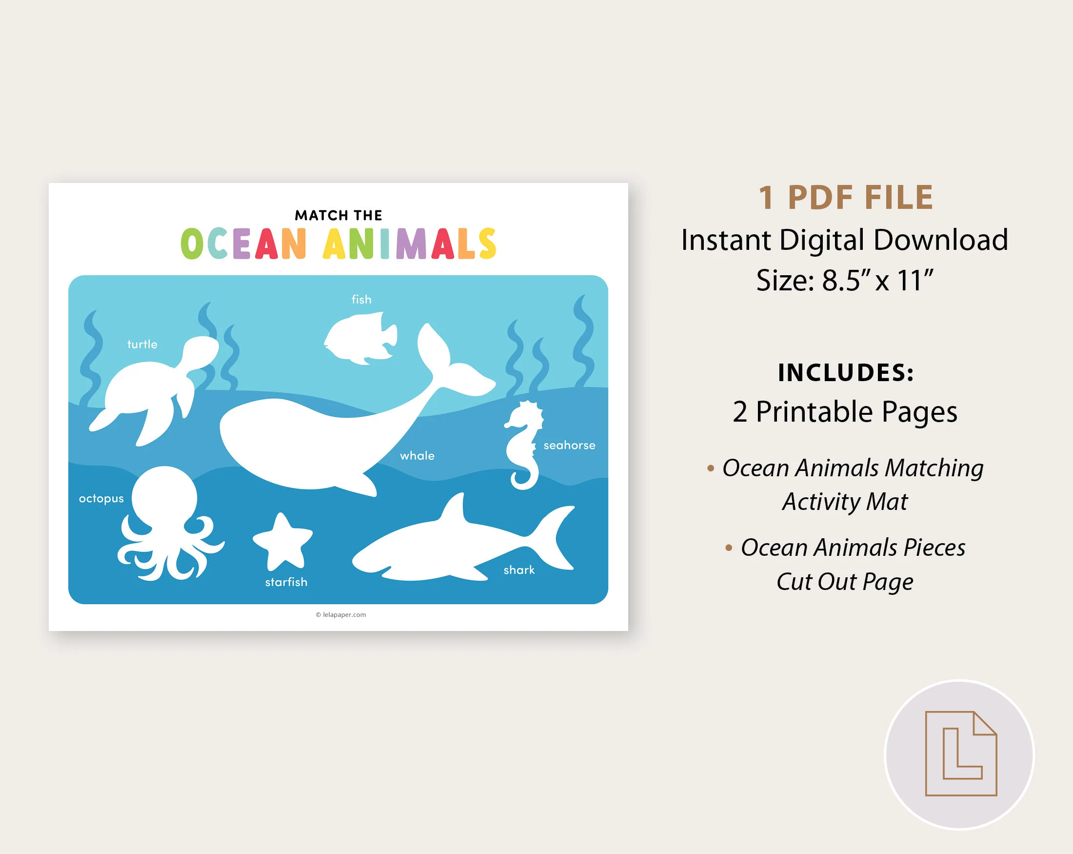 Ocean Animals Matching Activity