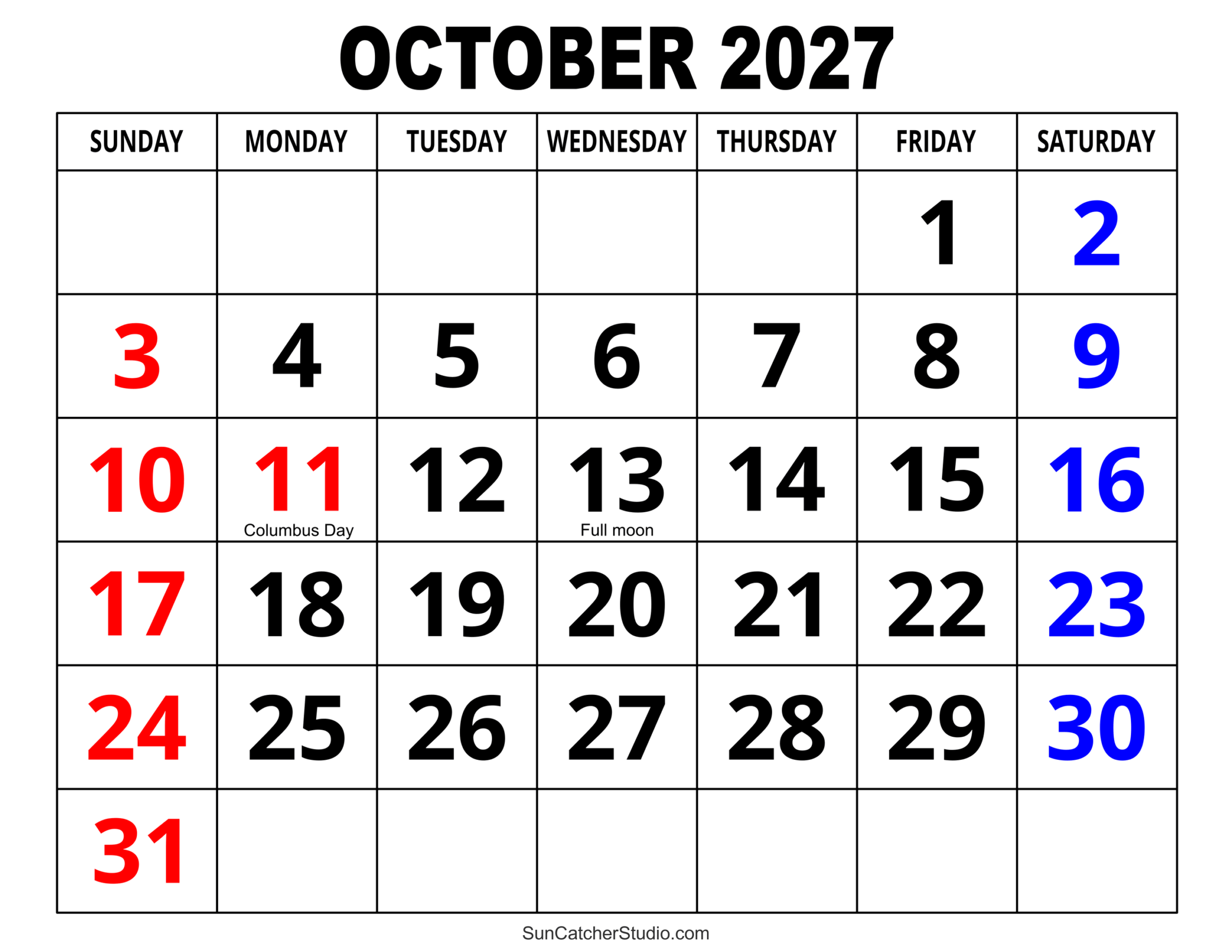 October 2027 Calendar
