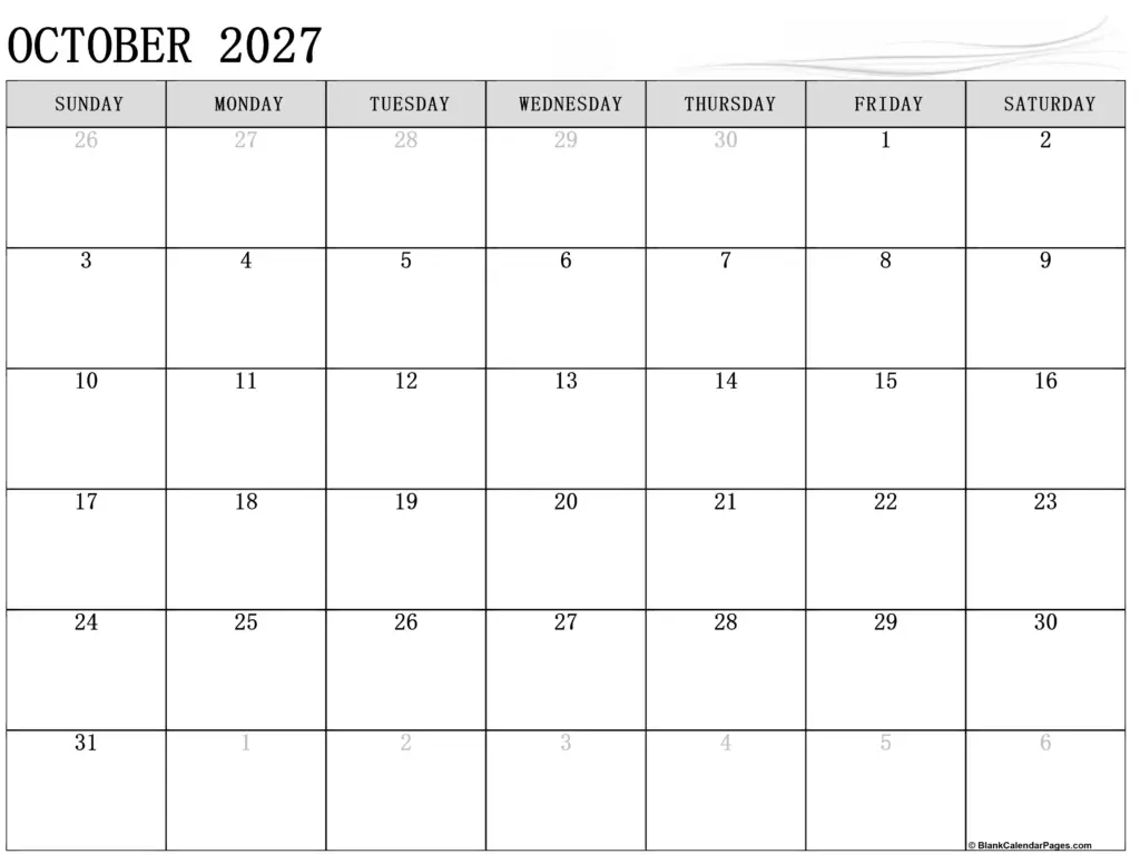 October 2027 Calendar