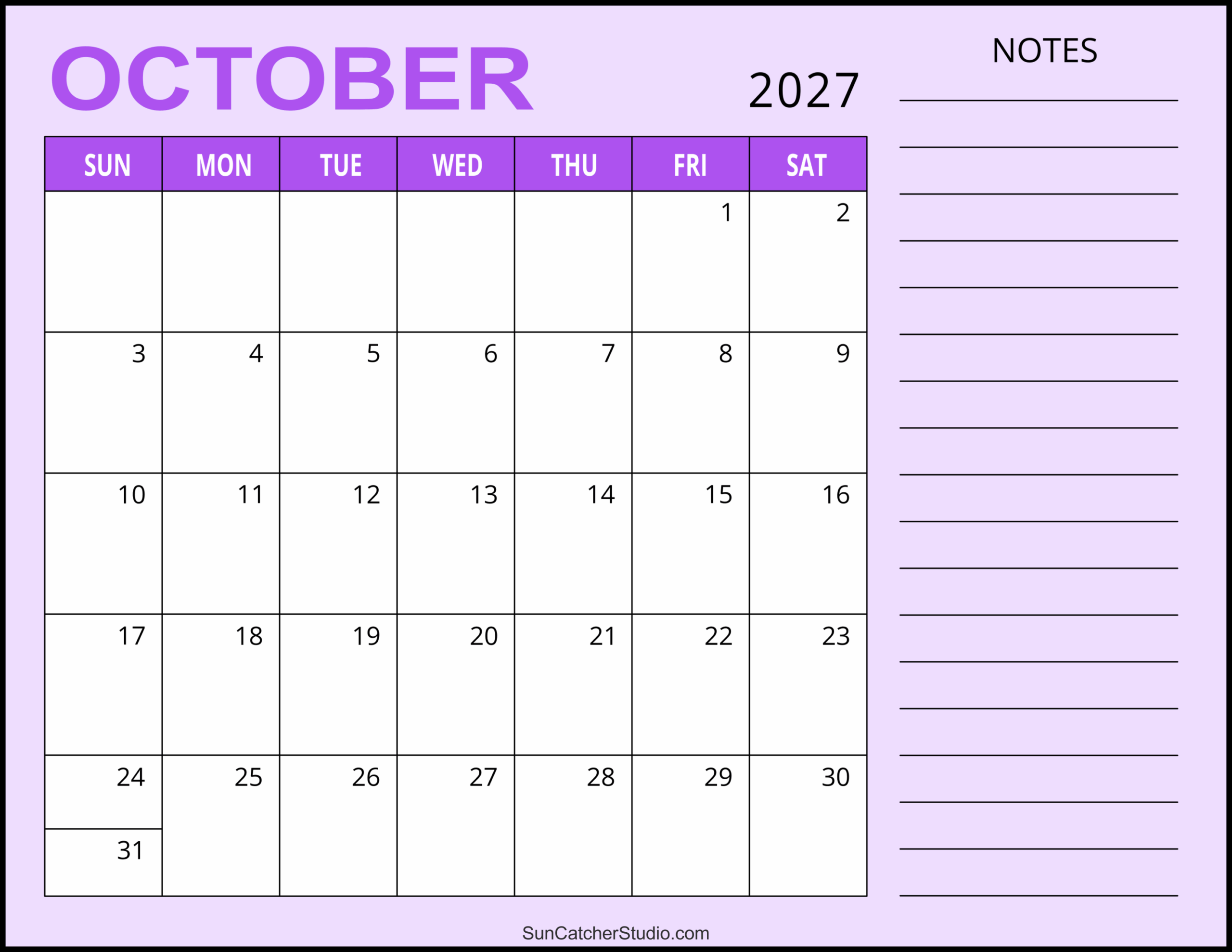 October 2027 Calendar