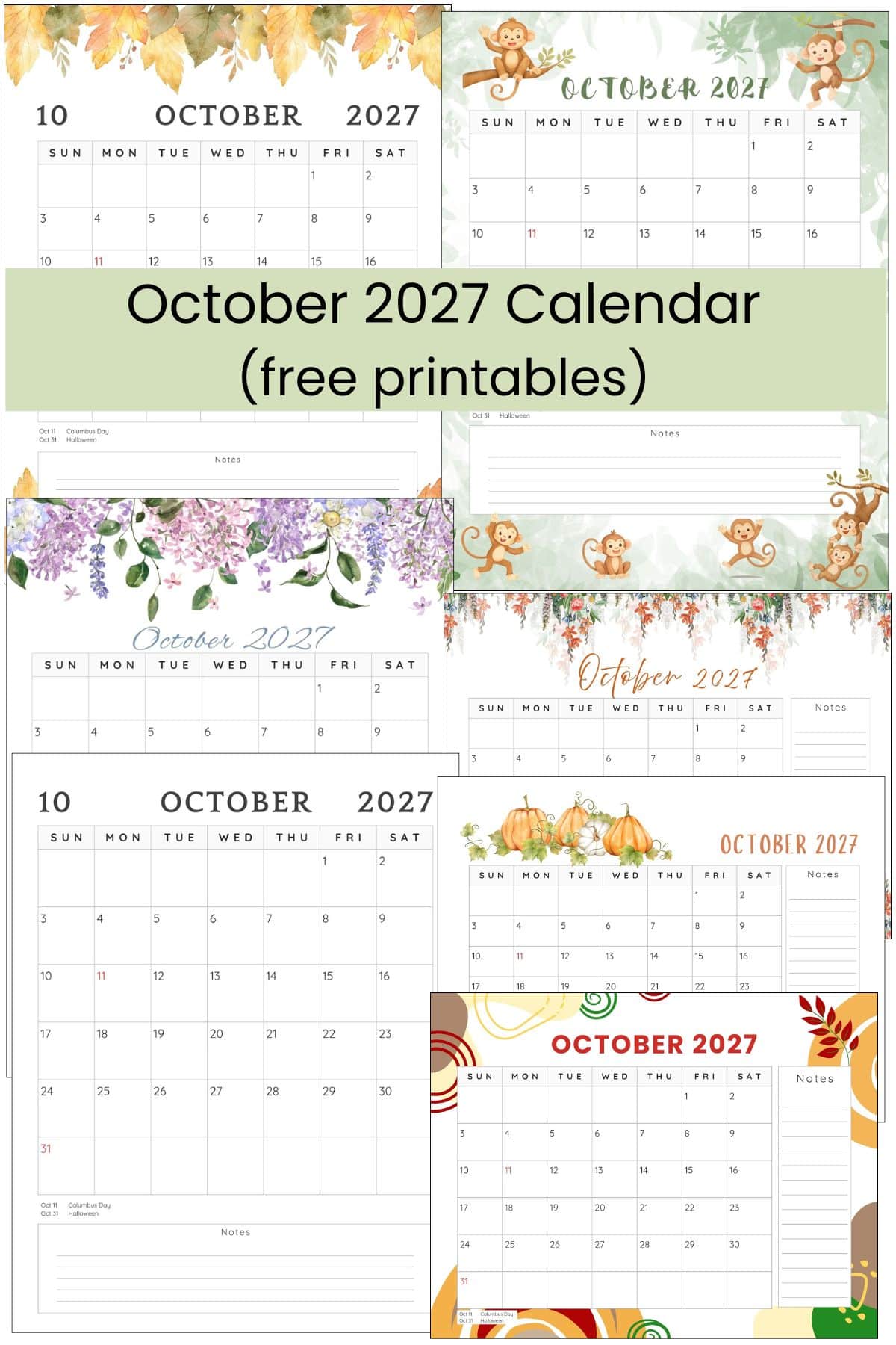 October 2027 Calendar Free Printable