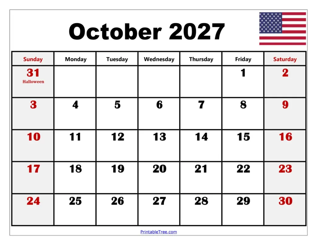 October 2027 Calendar Printable