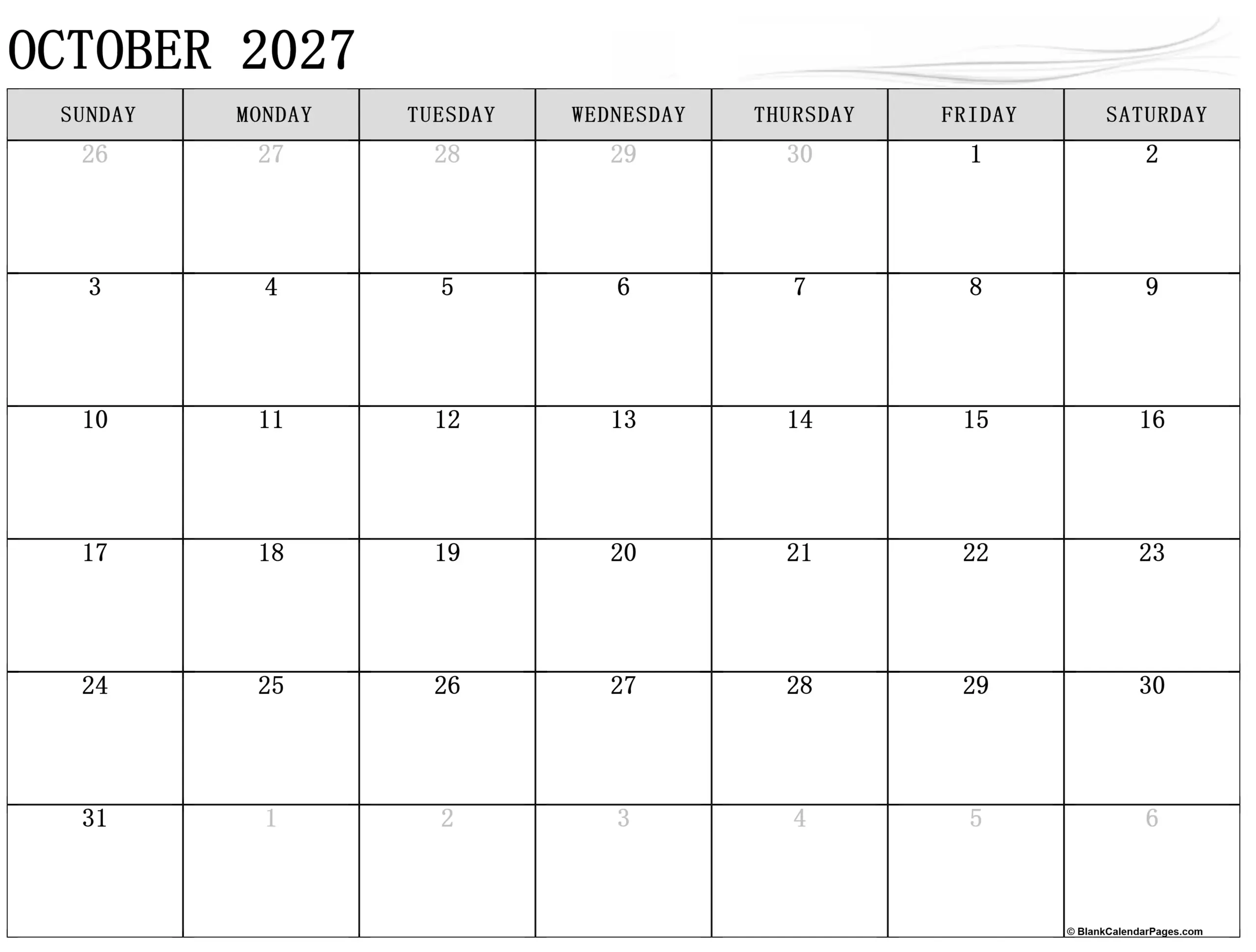 October 2027 Calendar