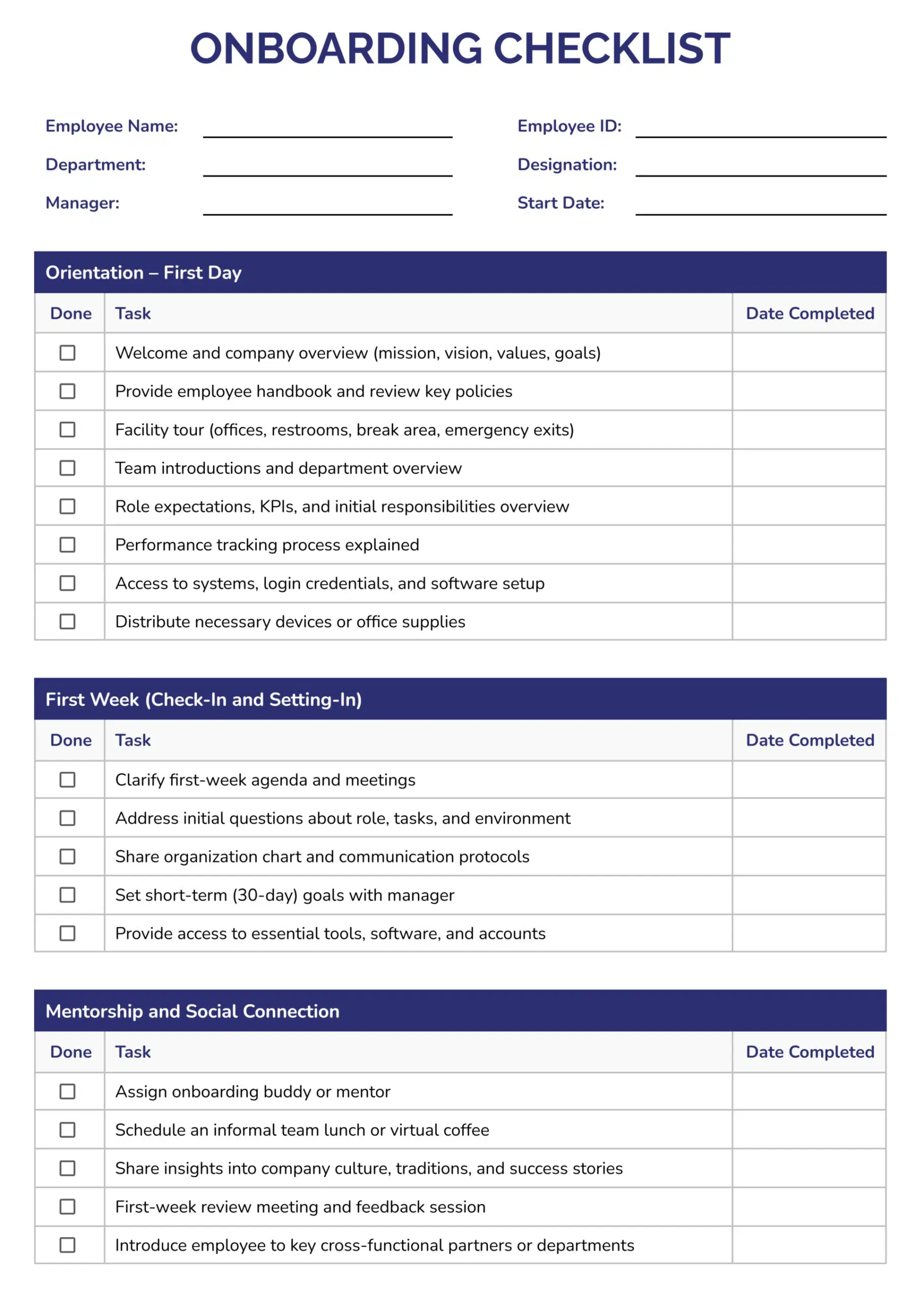 Onboarding Checklist Template