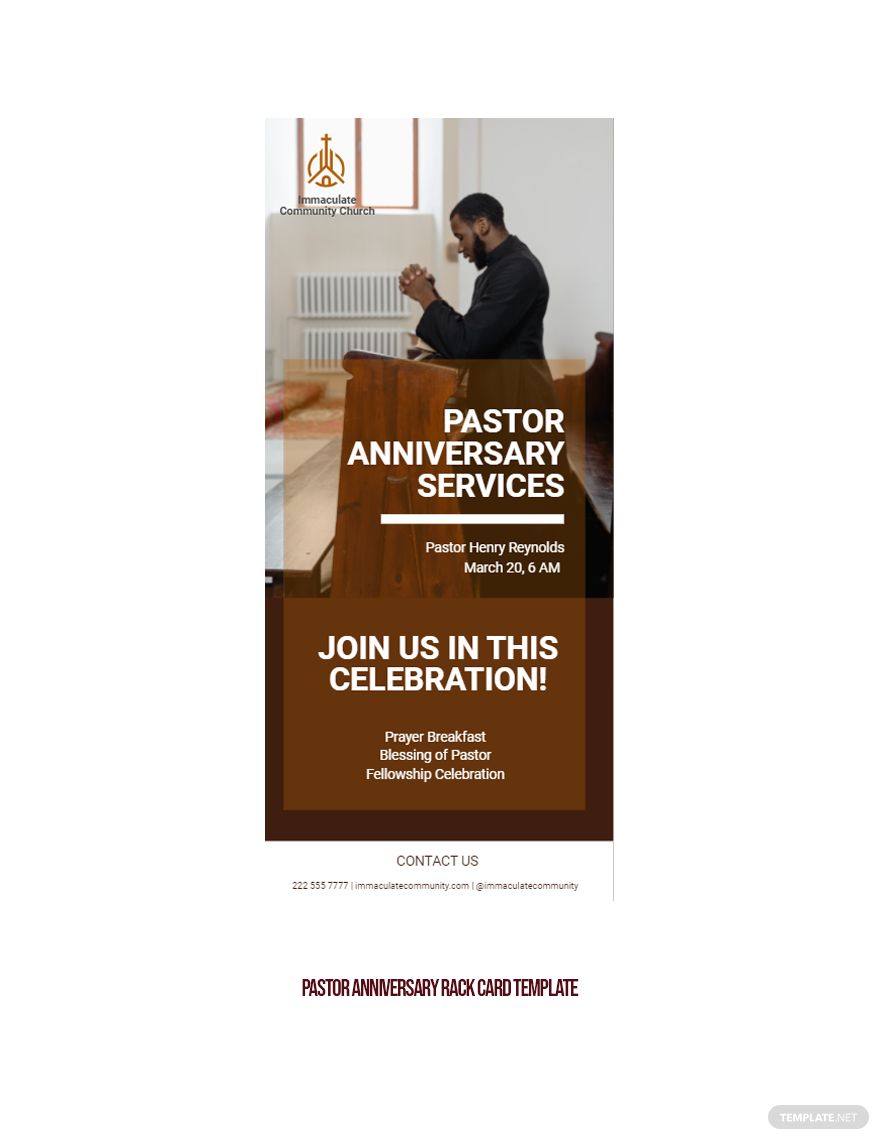 Pastor Anniversary Rack Card Template Pastor Anniversary Rack Card Template