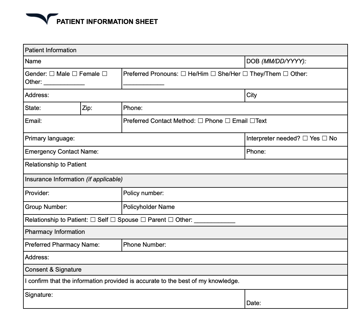 Patient Information Sheet Template