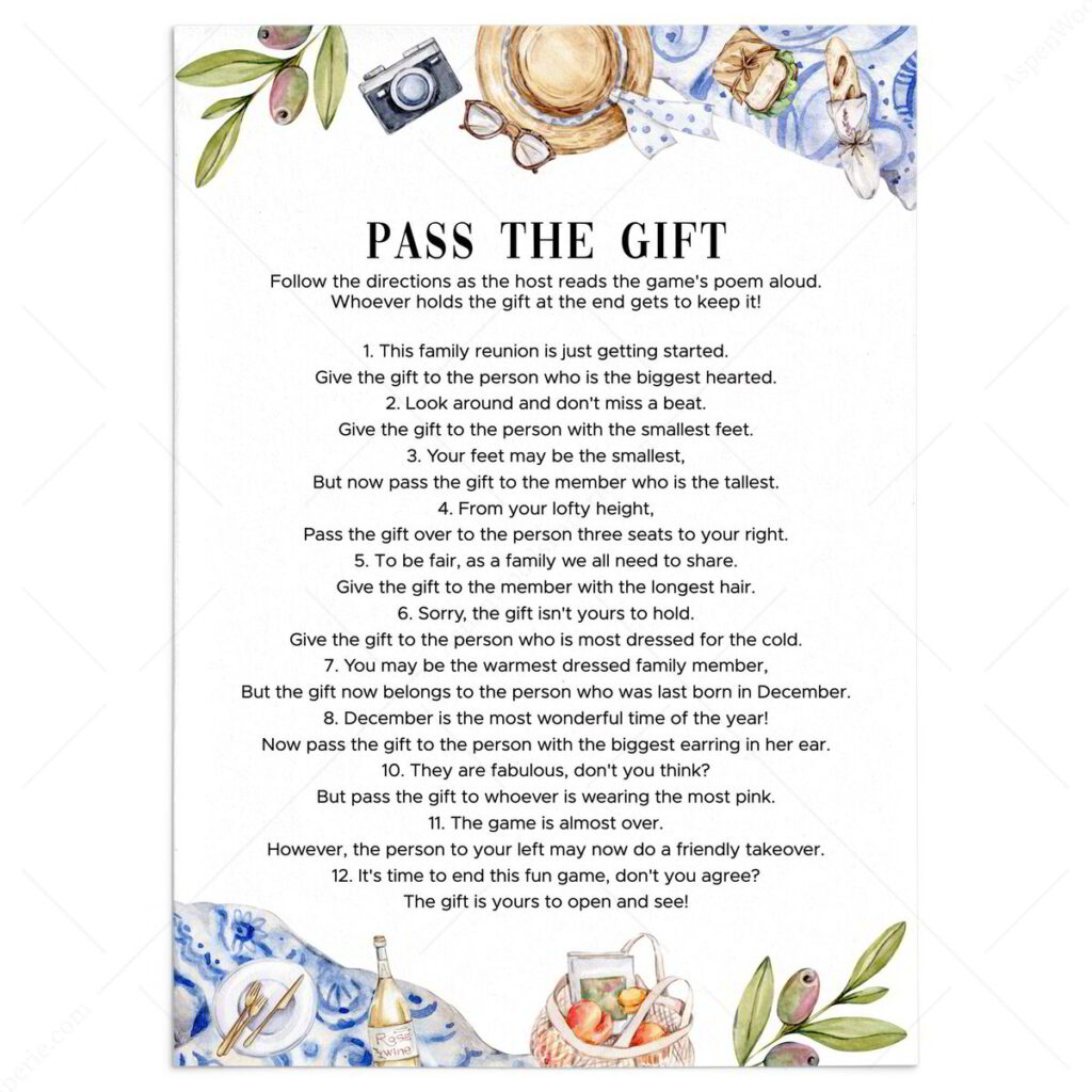 Picnic Family Reunion Pass The Gift Poem For Gift Exchange