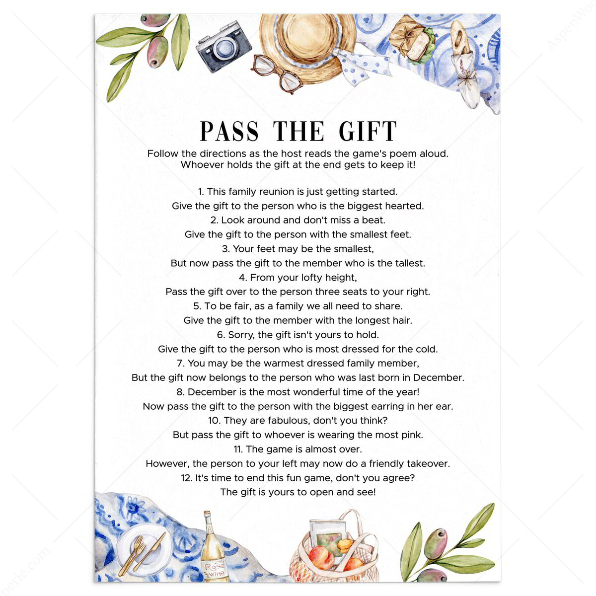 Picnic Family Reunion Pass The Gift Poem For Gift Exchange
