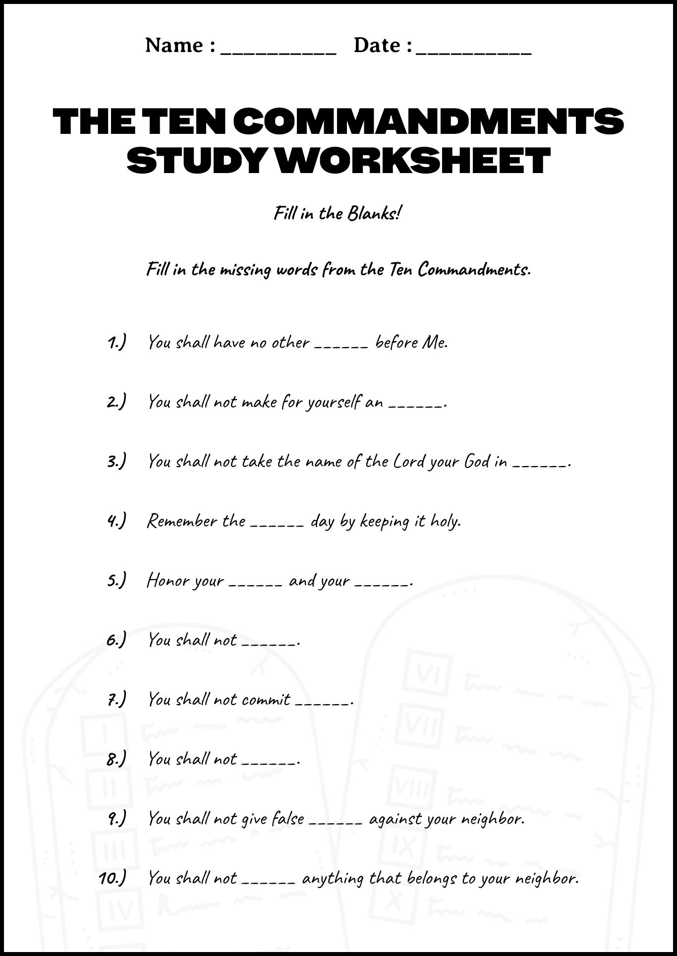 Post 10 Commandments Worksheet 695880