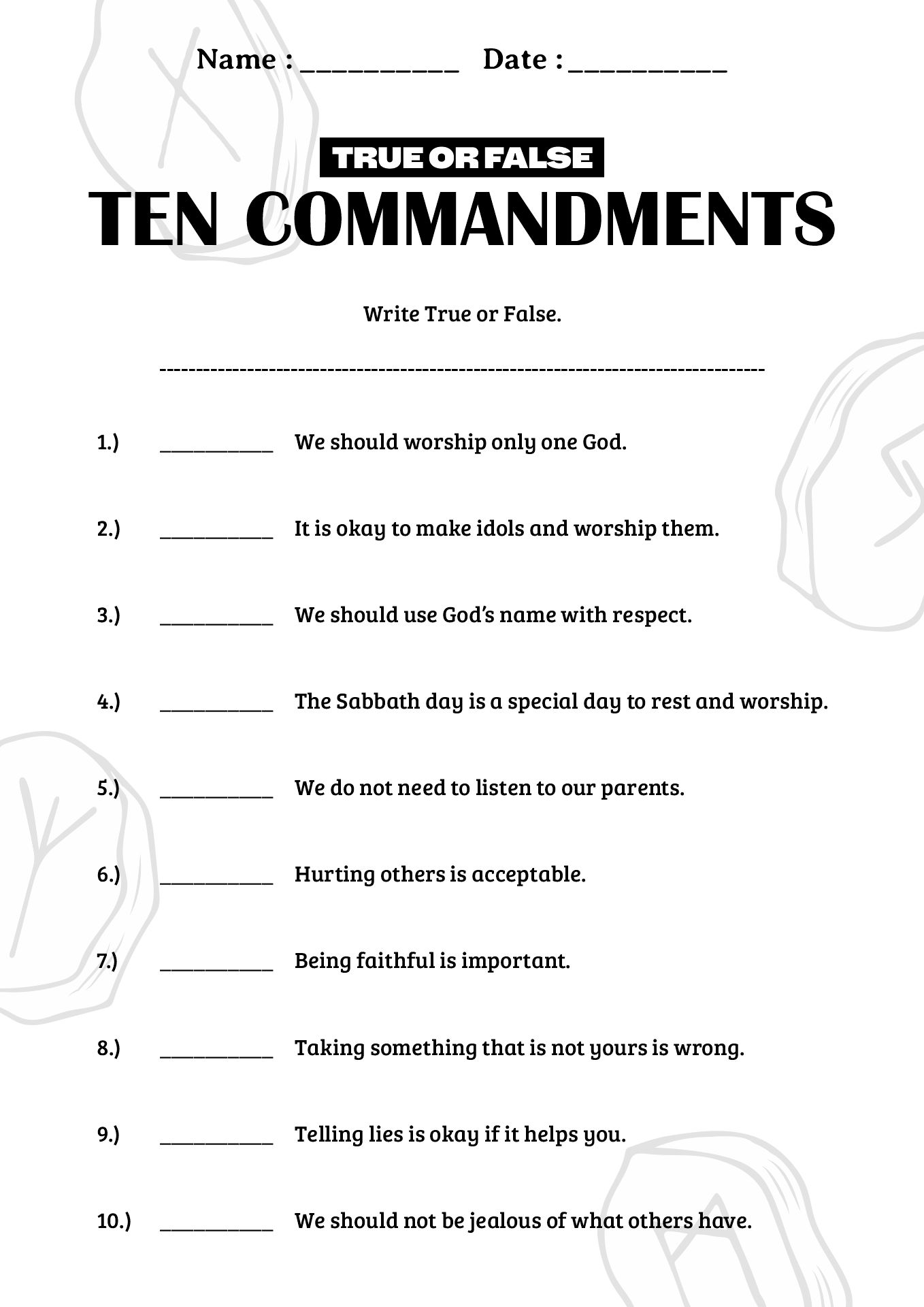 Post 10 Commandments Worksheet 695880