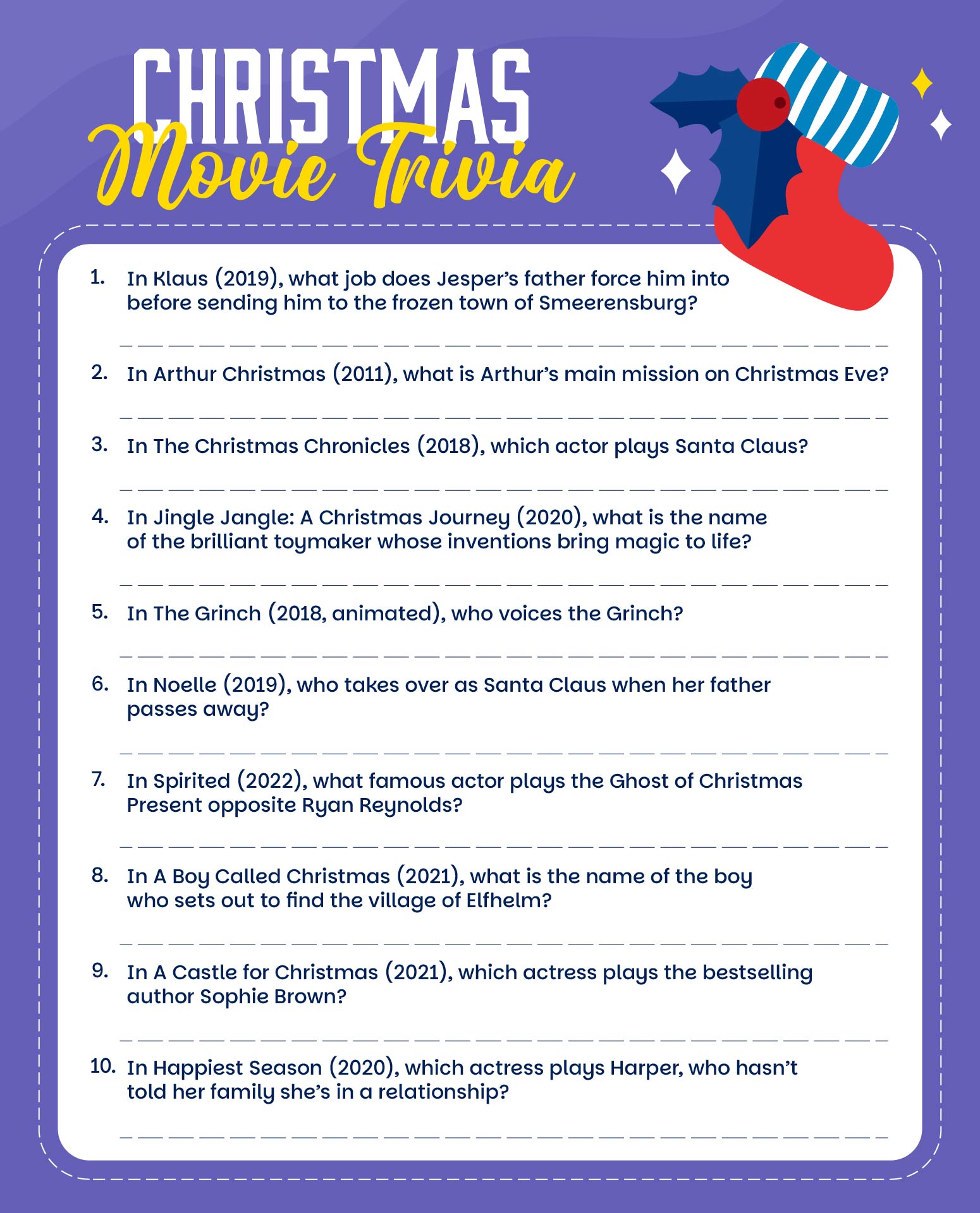 Post Christmas Printable Trivia With Answers 164283