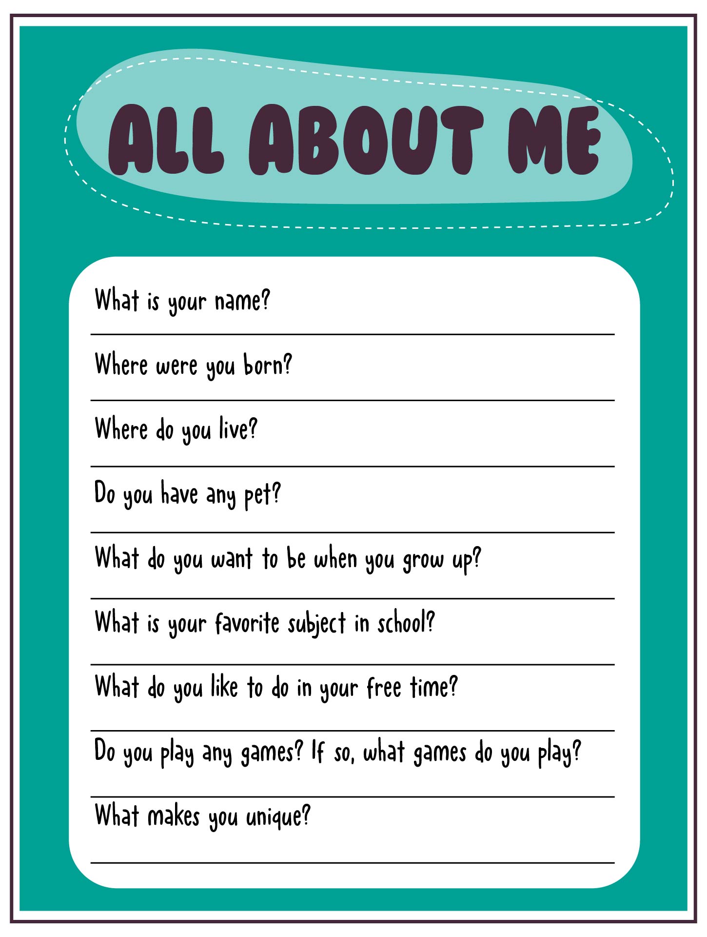 Post Free Printable All About Me Adult 227521