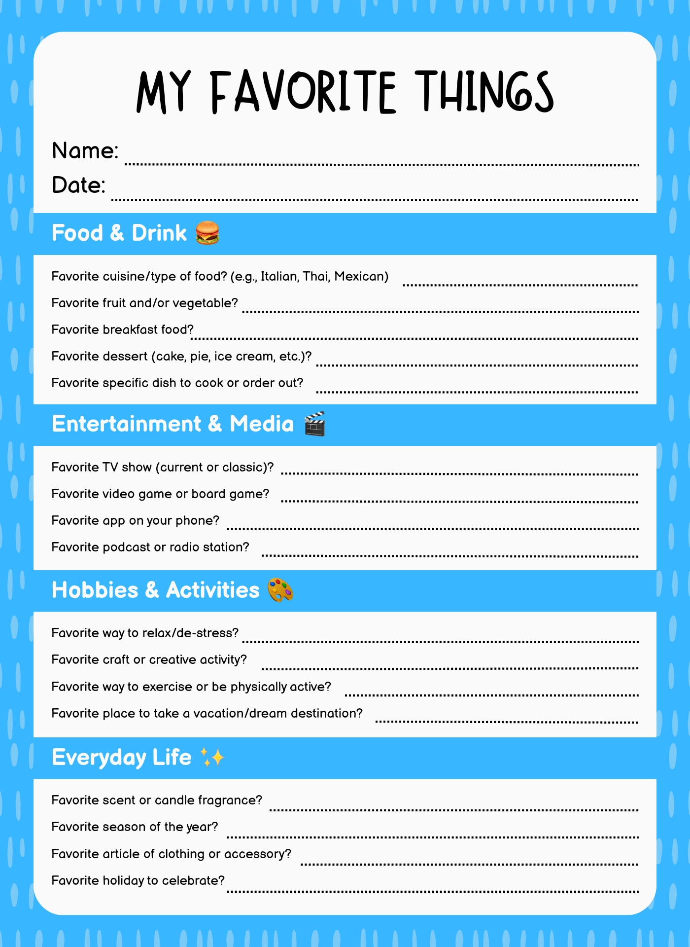 Post My Favorite Things Template Printable 234883