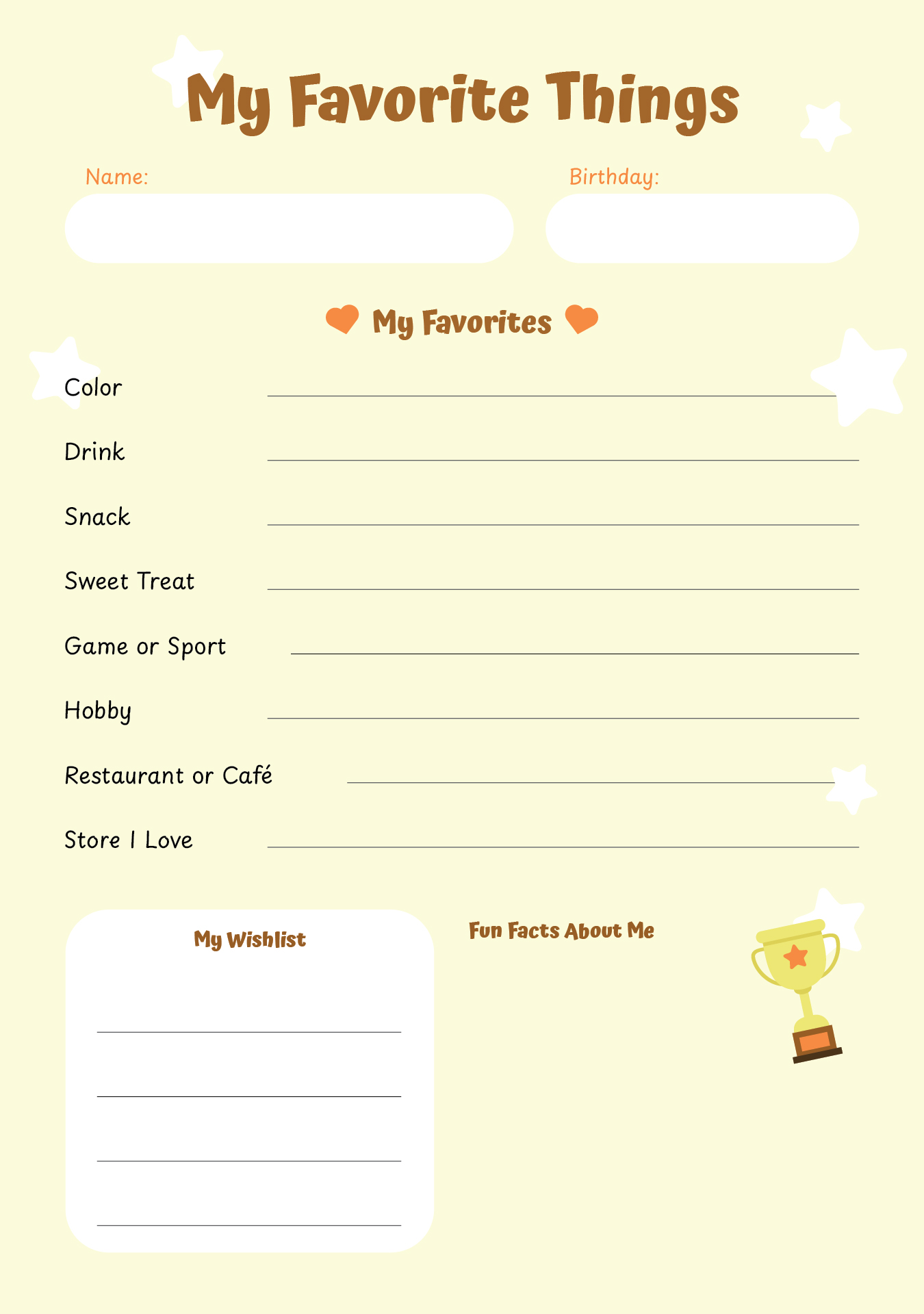 Post My Favorite Things Template Printable 234883