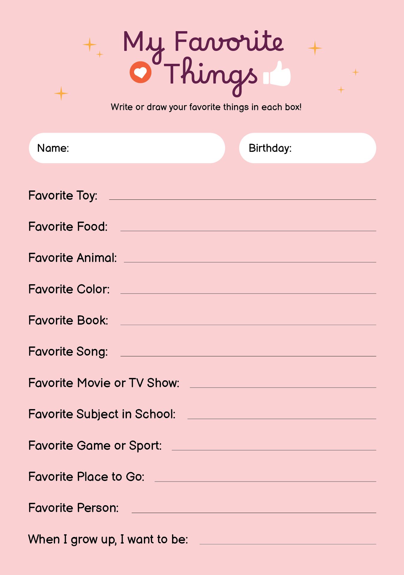 Post My Favorite Things Template Printable 234883