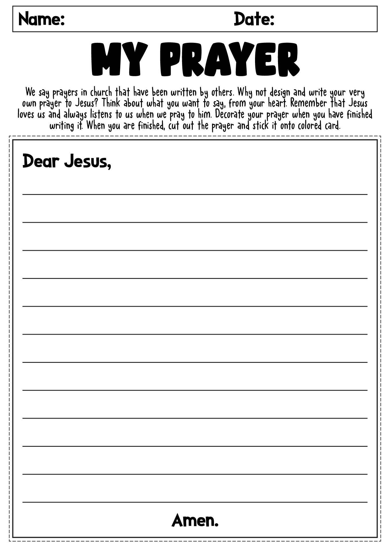 Post Prayer Handouts Worksheet 626099