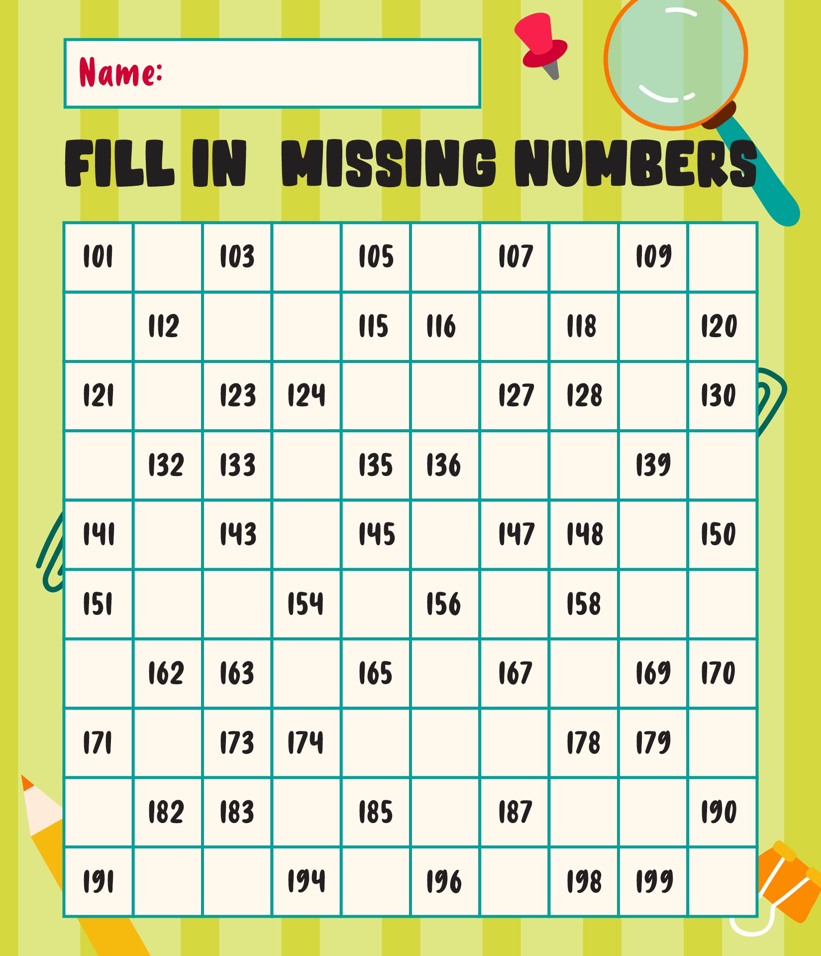 Post Printable 101 To 200 Chart 351032