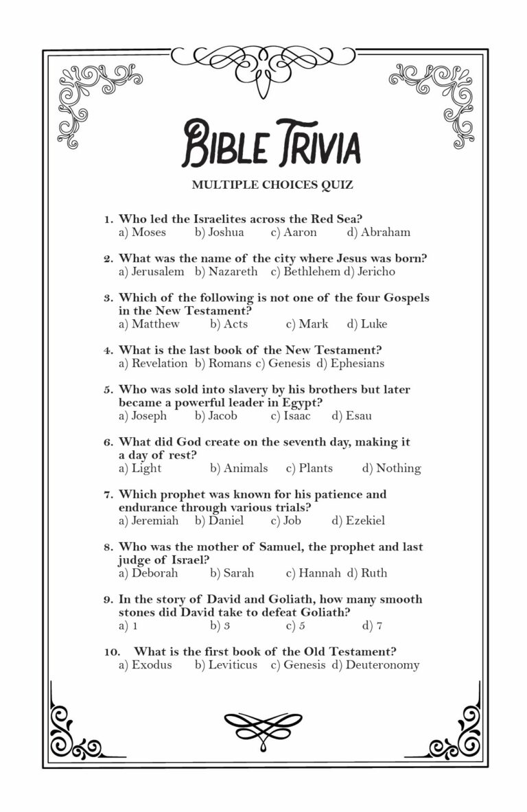 200 General Bible Trivia Questions And Answers For Adults Printable Pdf ...