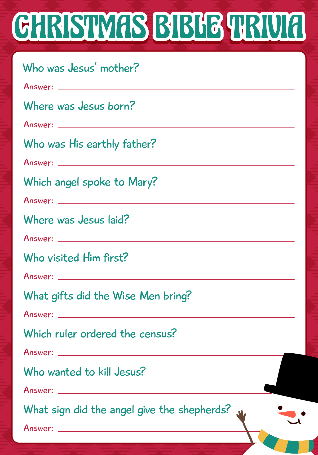 Post Printable Christmas Bible Trivia 293062