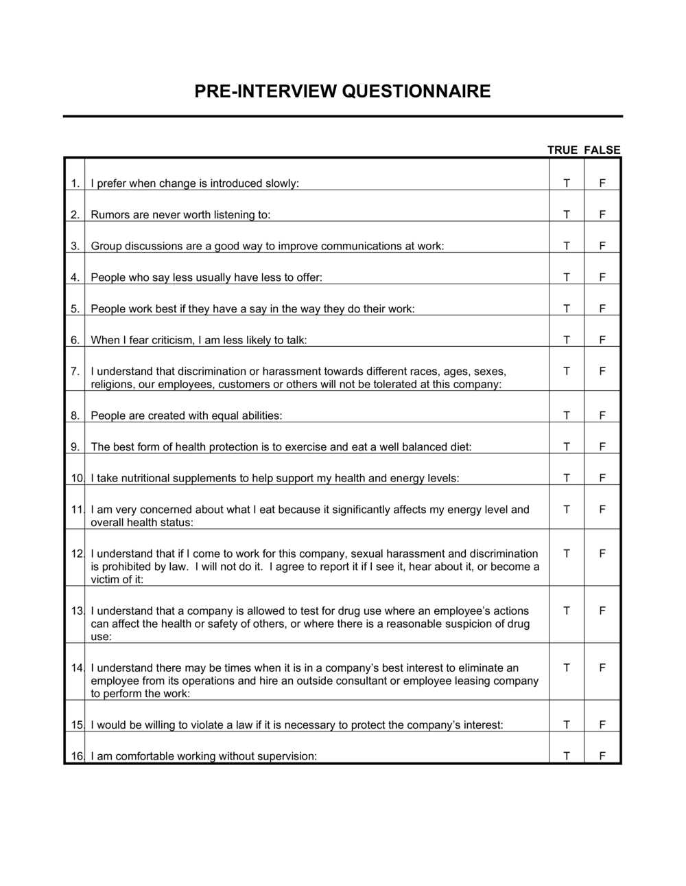 Pre Interview Questionnaire D585