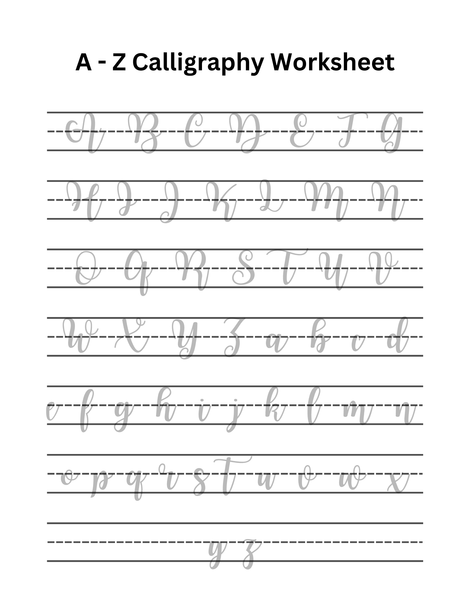 Printable A Z Calligraphy Worksheet Printable A Z Calligraphy Worksheet