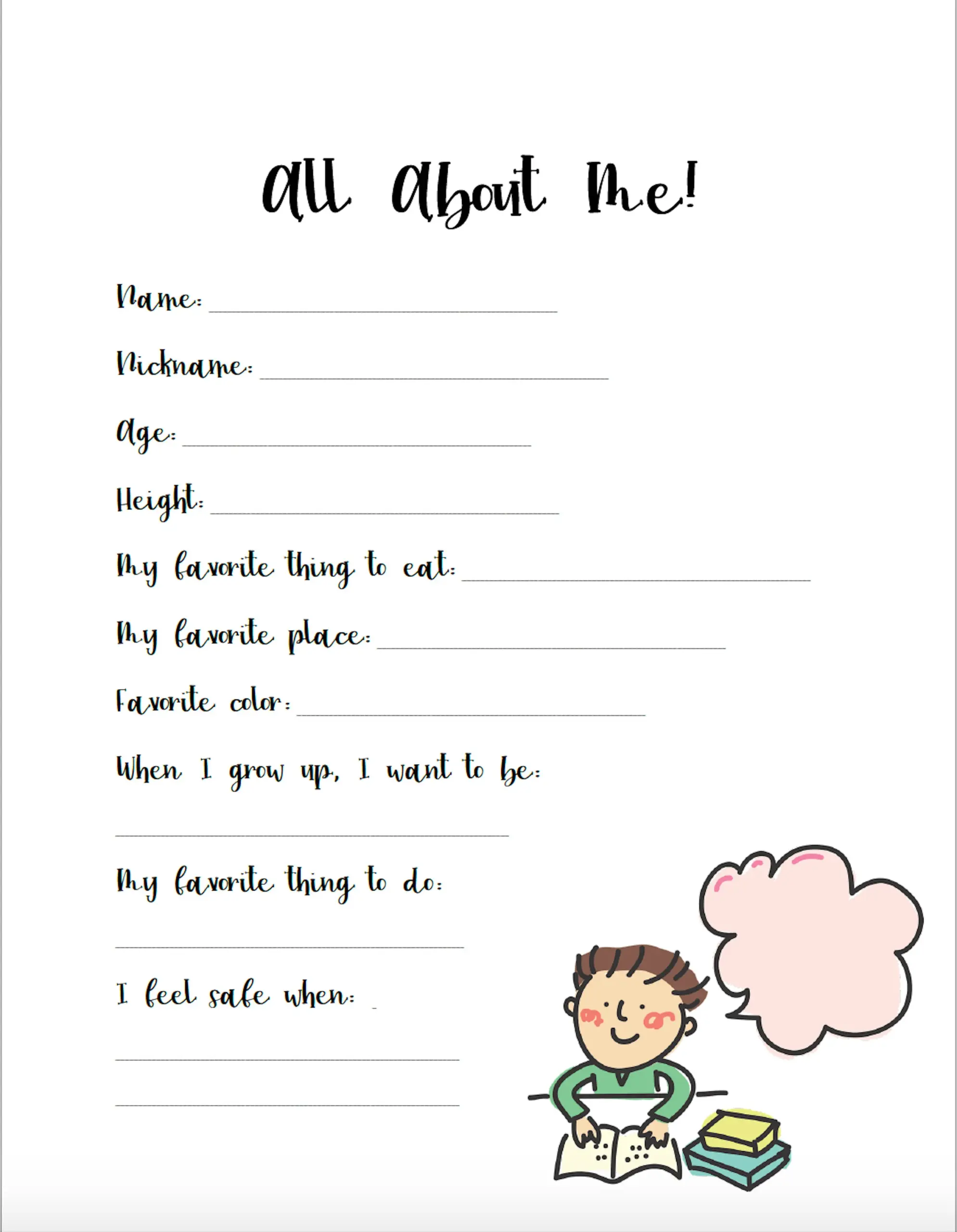 Printable All About Me Worksheet Student