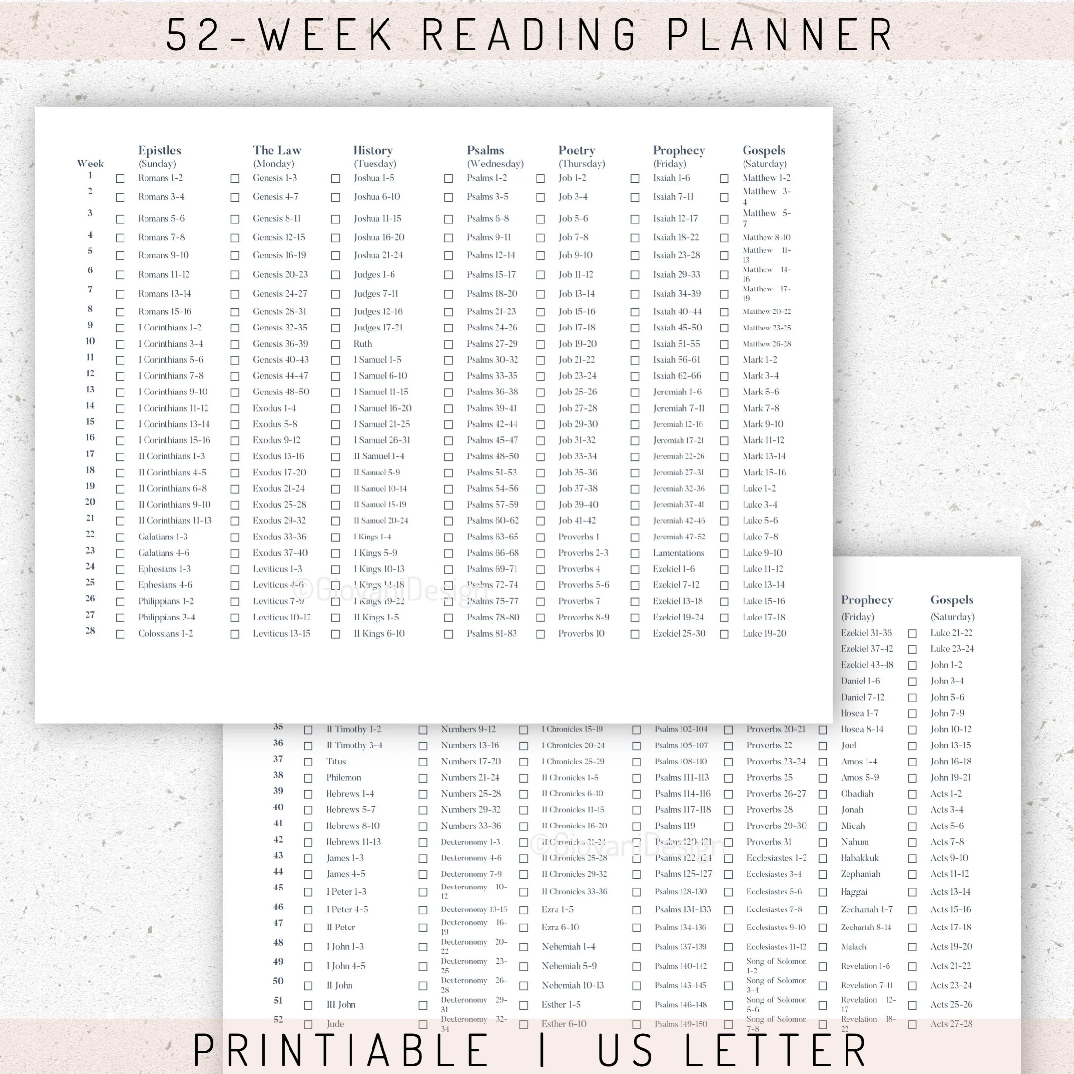 Printable Bible 52 Week Reading Planner