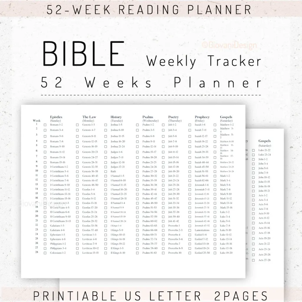 Printable Bible 52 Week Reading Planner