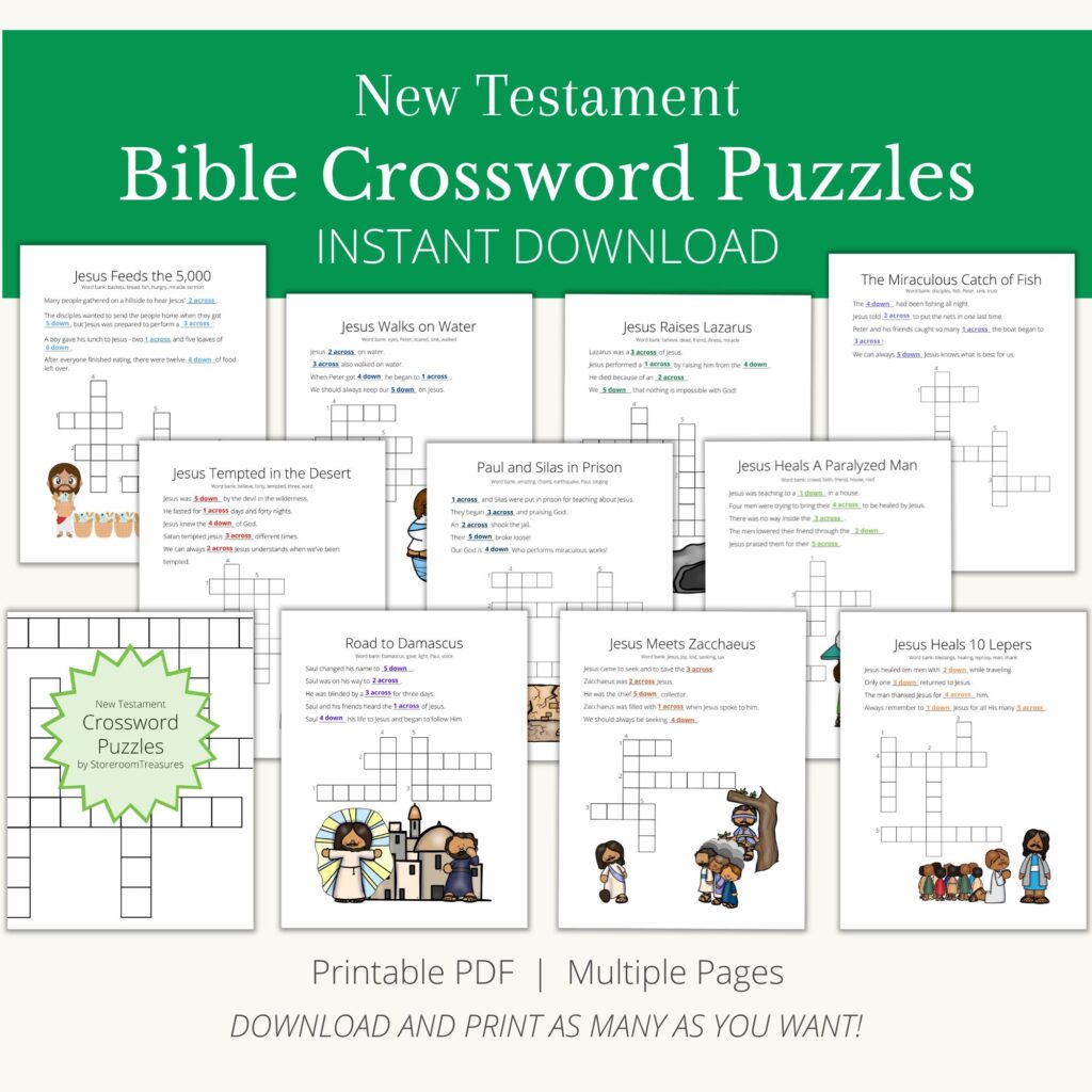 Printable Bible Activity Crossword Puzzles For Kids New Testament