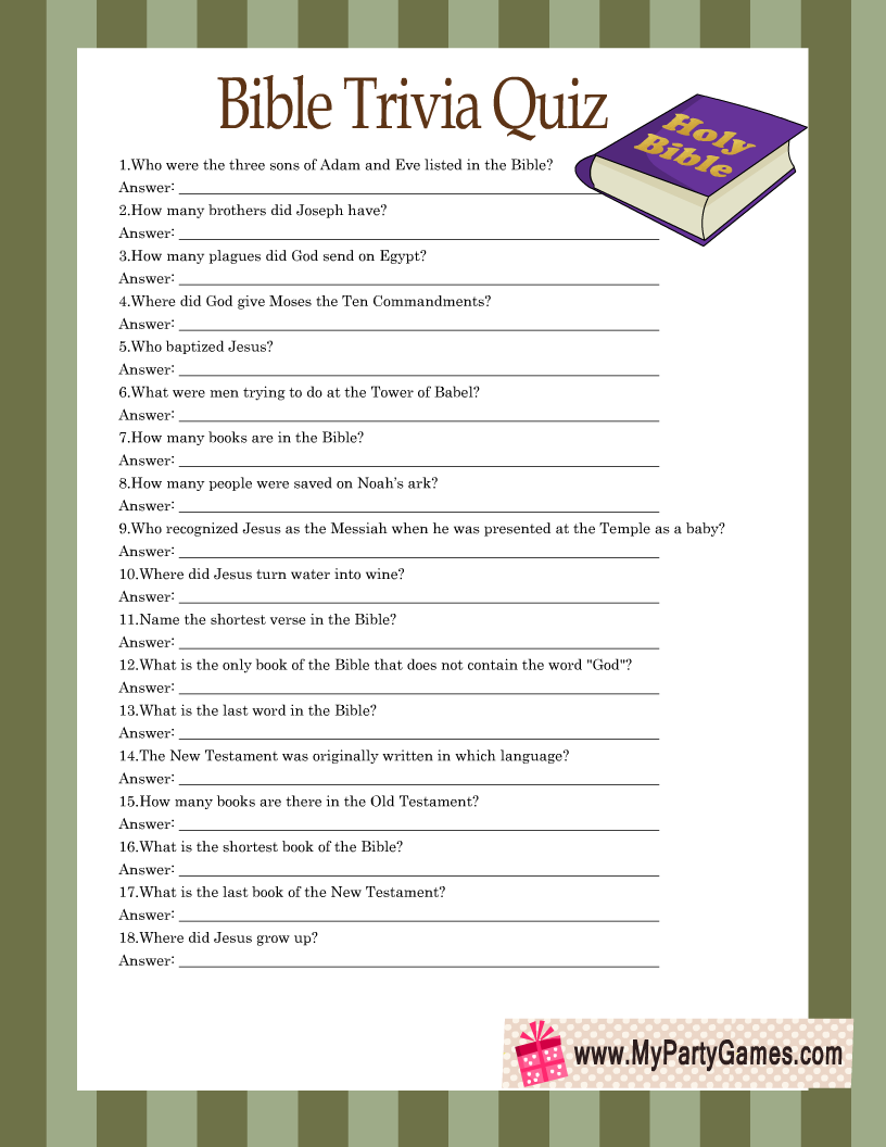 Printable Bible Trivia Questions