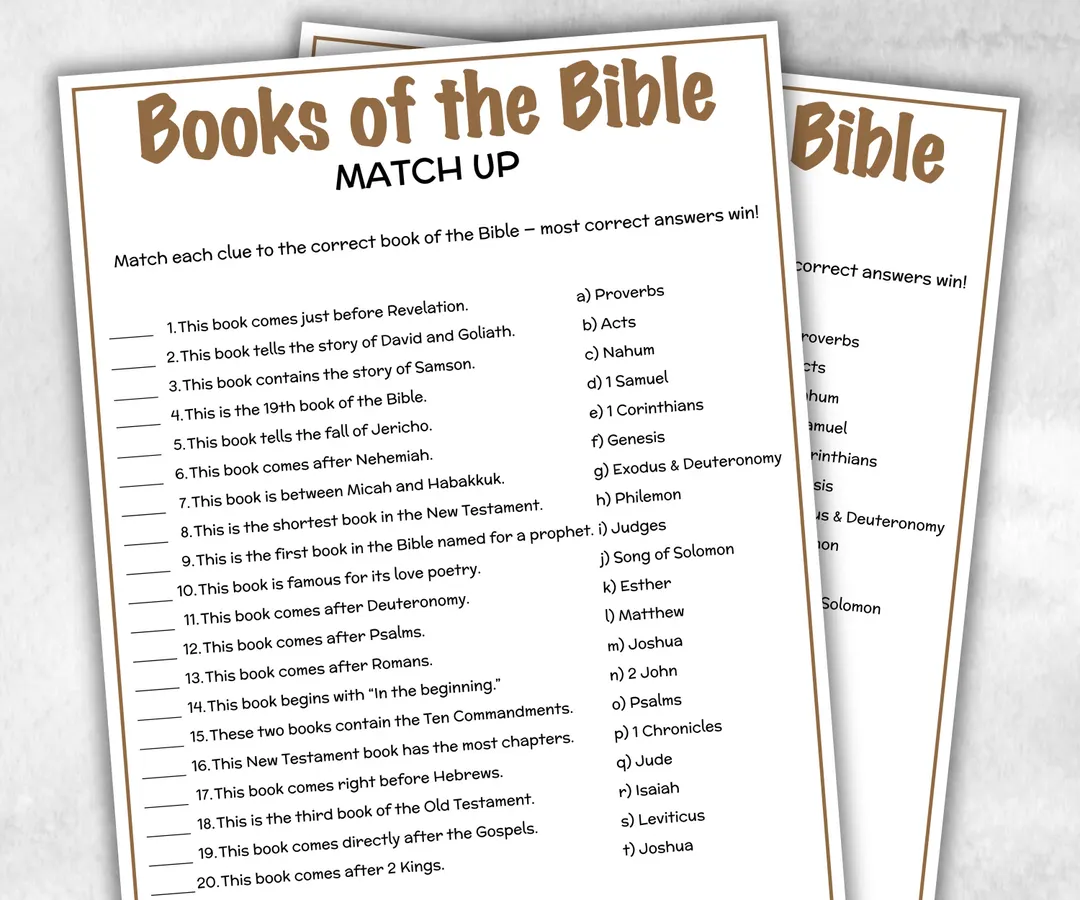 Printable Books Of The Bible Match Up