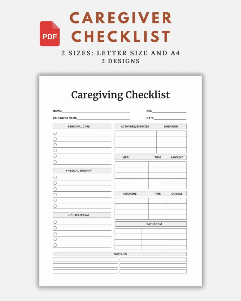 Printable Caregiver Checklist For