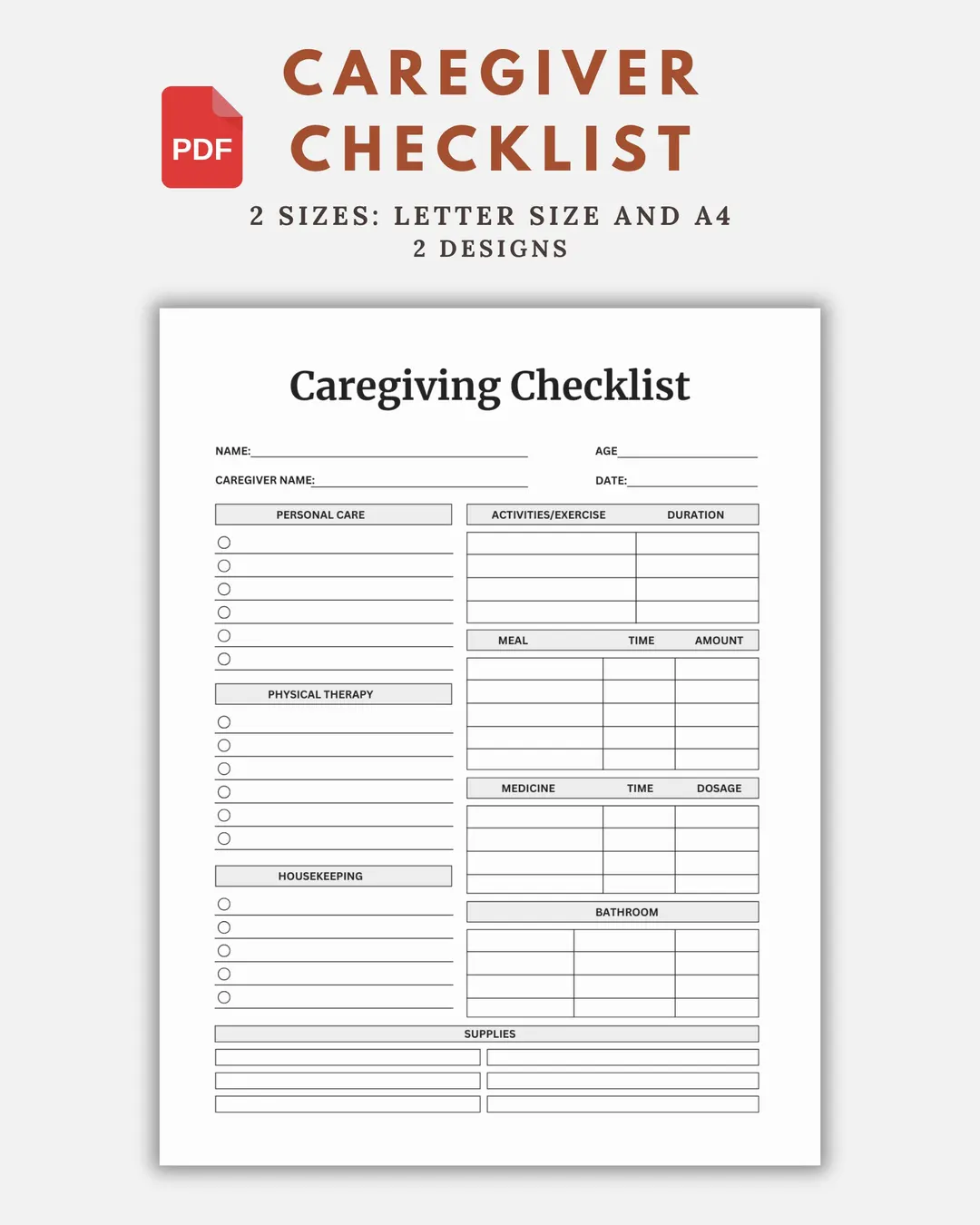 Printable Caregiver Checklist For