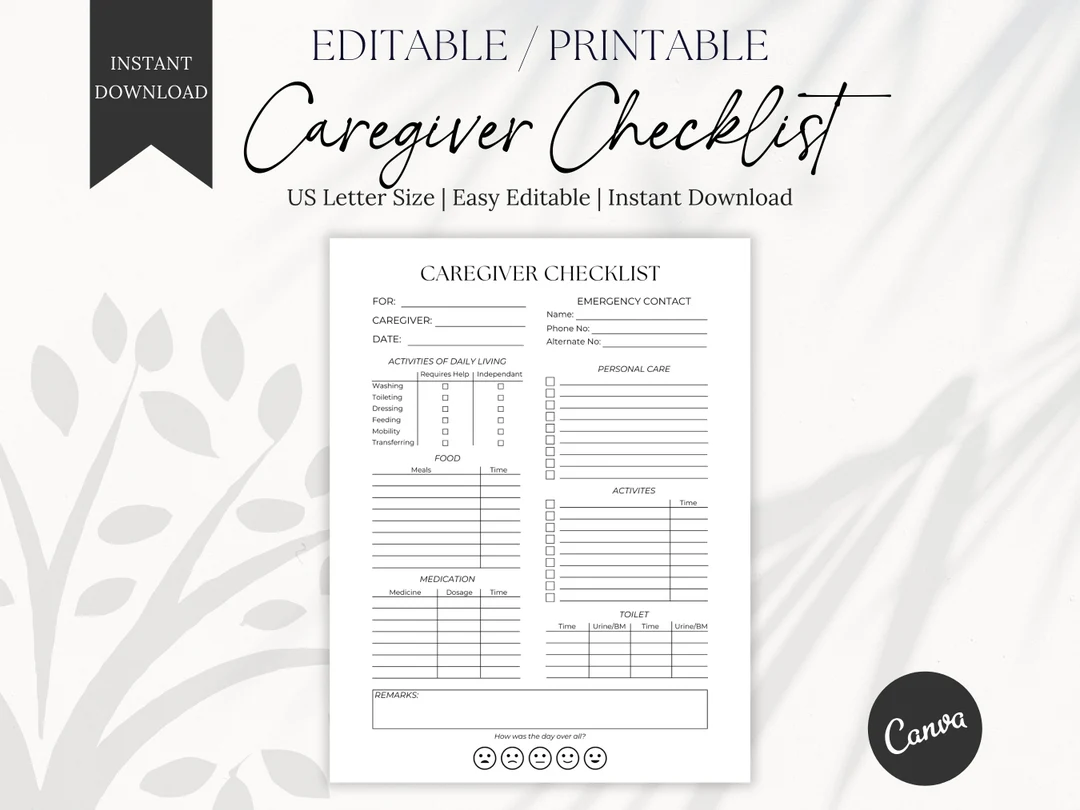 Printable Caregiver Checklist Senior