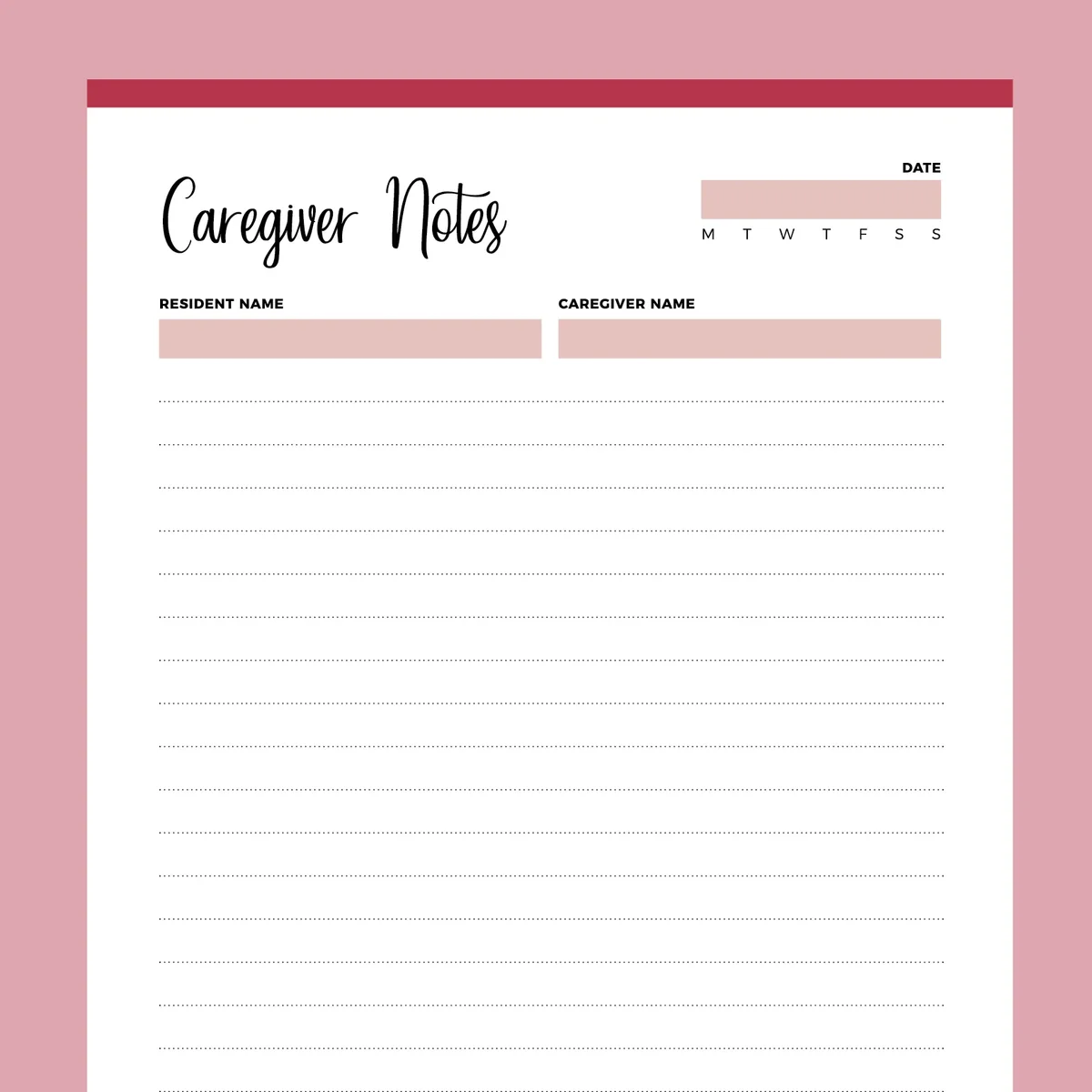 Printable Caregiver Notes