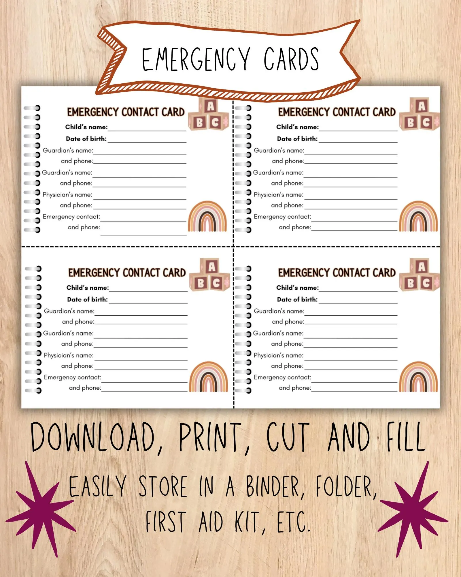 Printable Childcare Emergency Contact