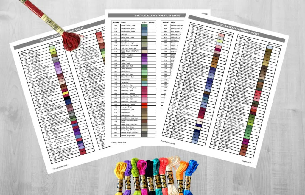 Printable Dmc Thread Color Chart Tracker