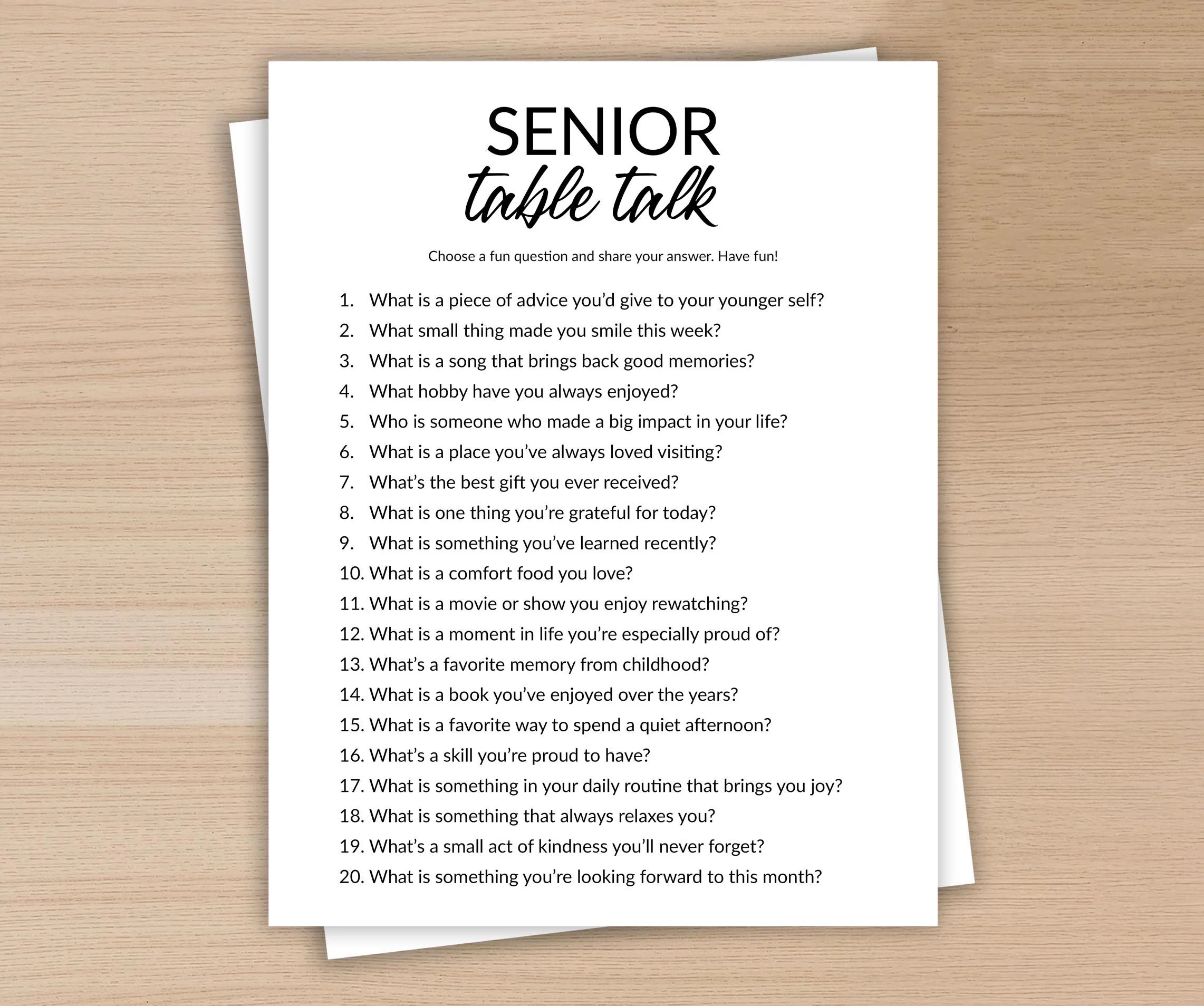 Printable Elderly Conversation Starters